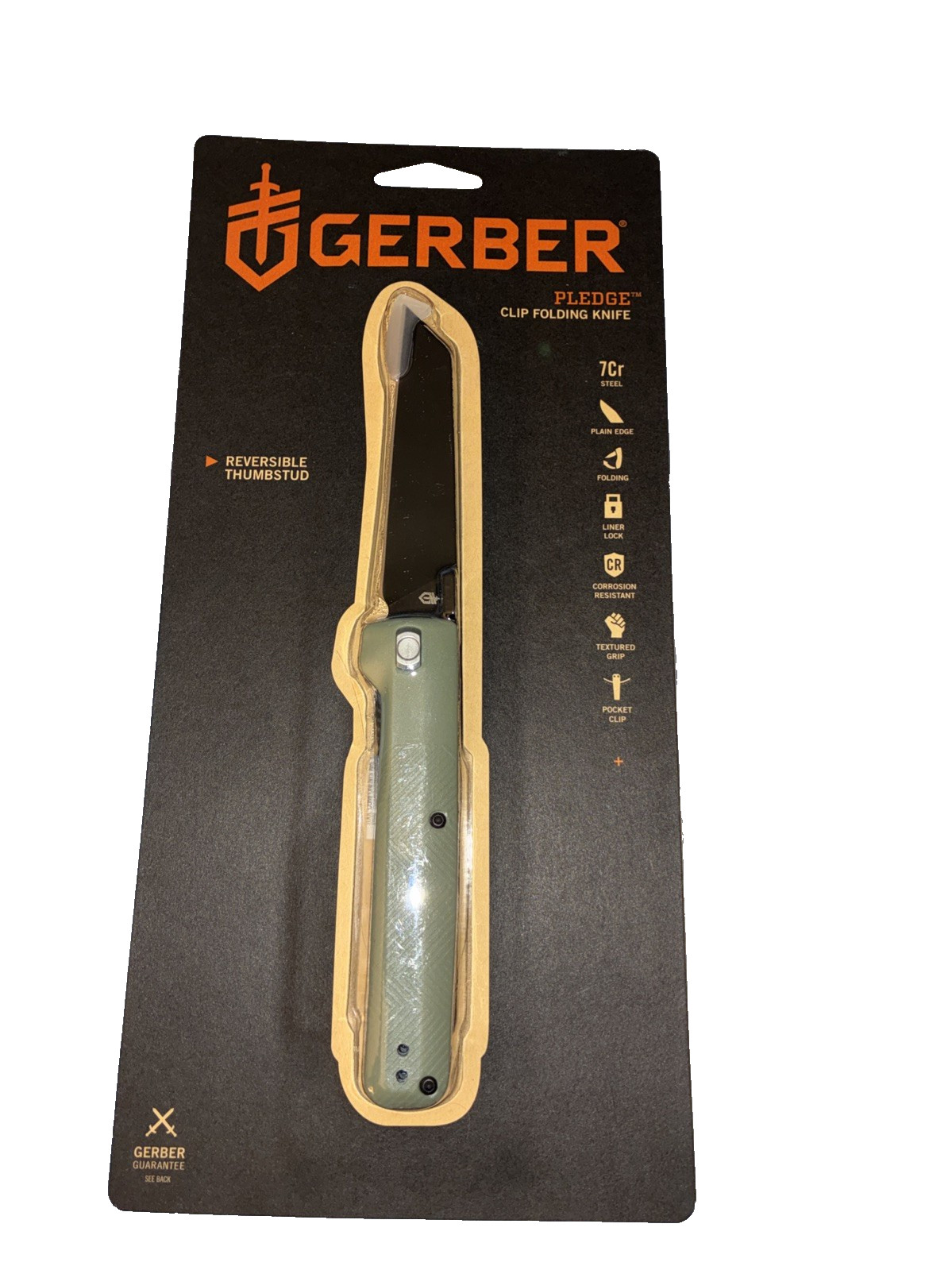 GERBER PLEDGE CLIP FOLDING KNIFE – GREEN HANDLE & BLACK OXIDE COATED BLADE