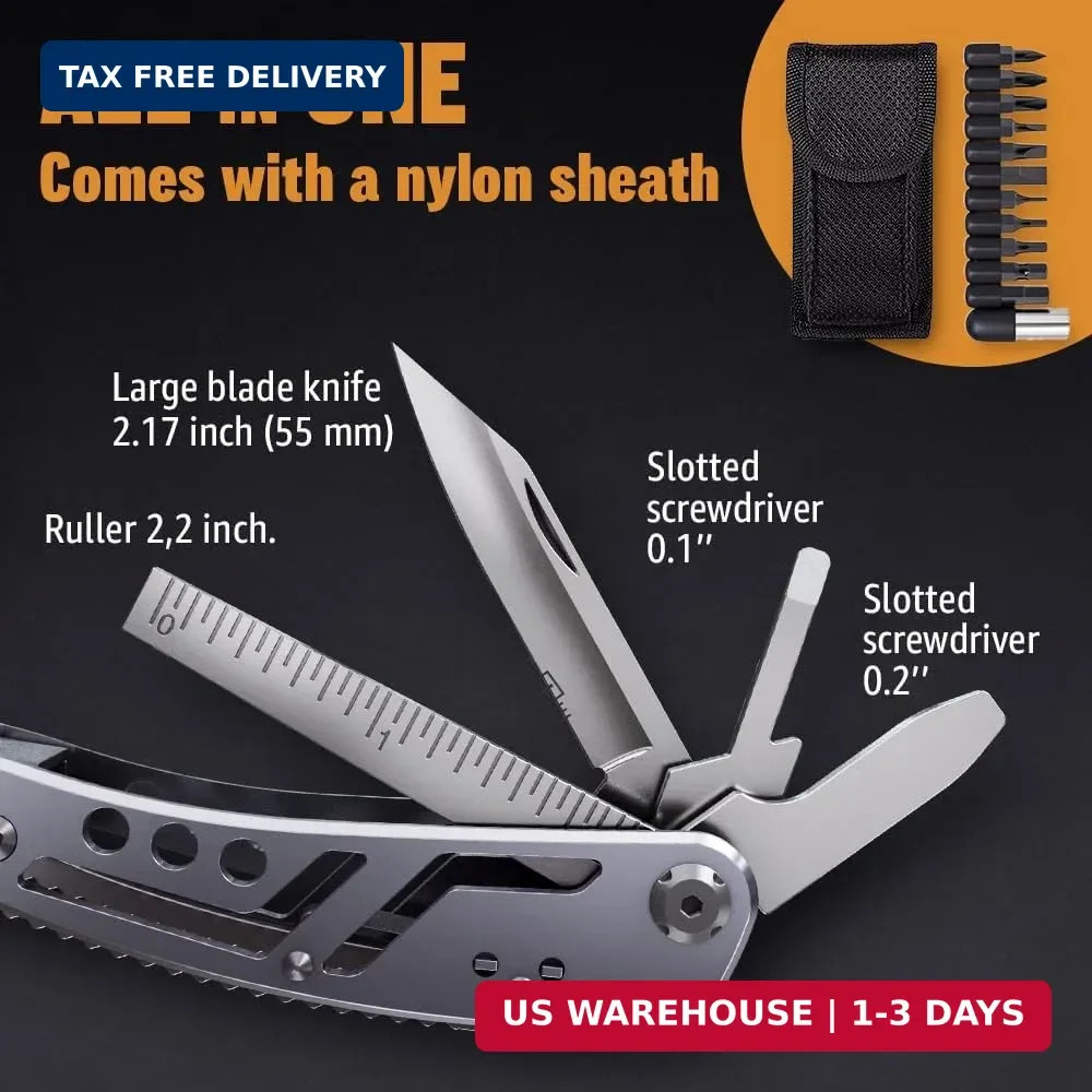 24-in-1 Multitool with Knife, Pliers & 11 Bits Sharp Stainless Steel – Multi Too
