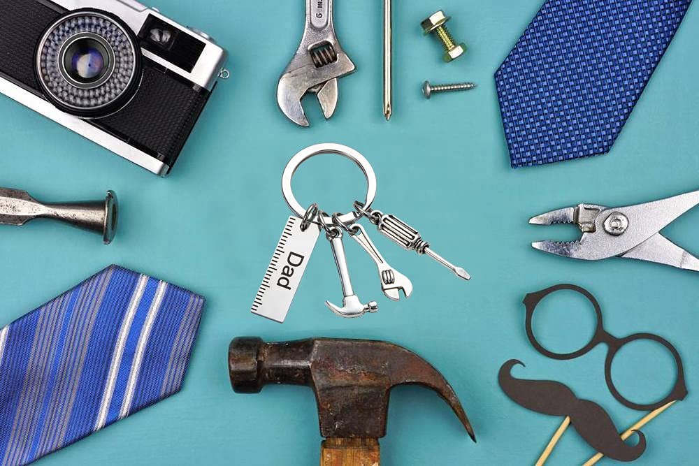 Pop Keychain with Ruler Hammer Wrench Screwdriver Gifts for Dad, Fatherâ€™s Day