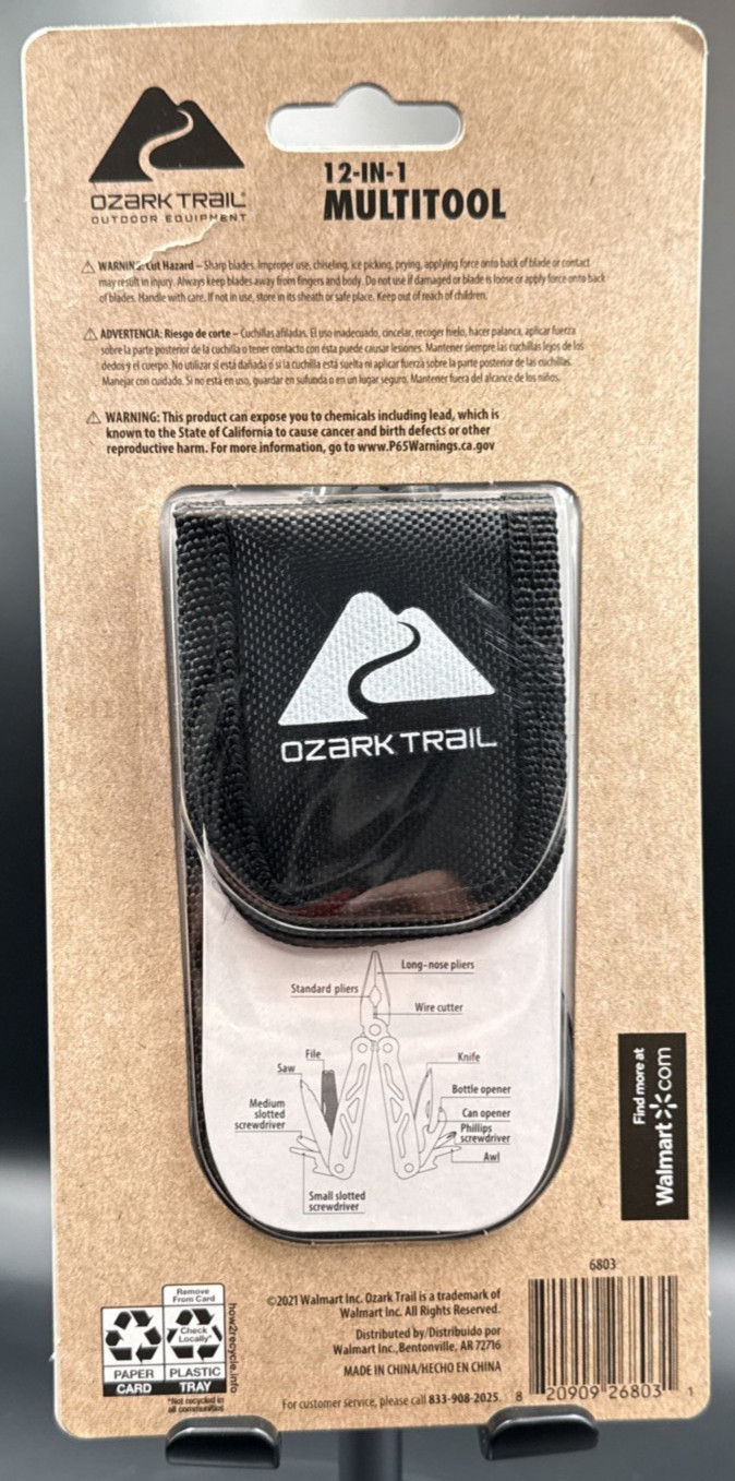 Ozark Trail Multi Tool 12-in-1 Sheath Included Camping Fishing Silver
