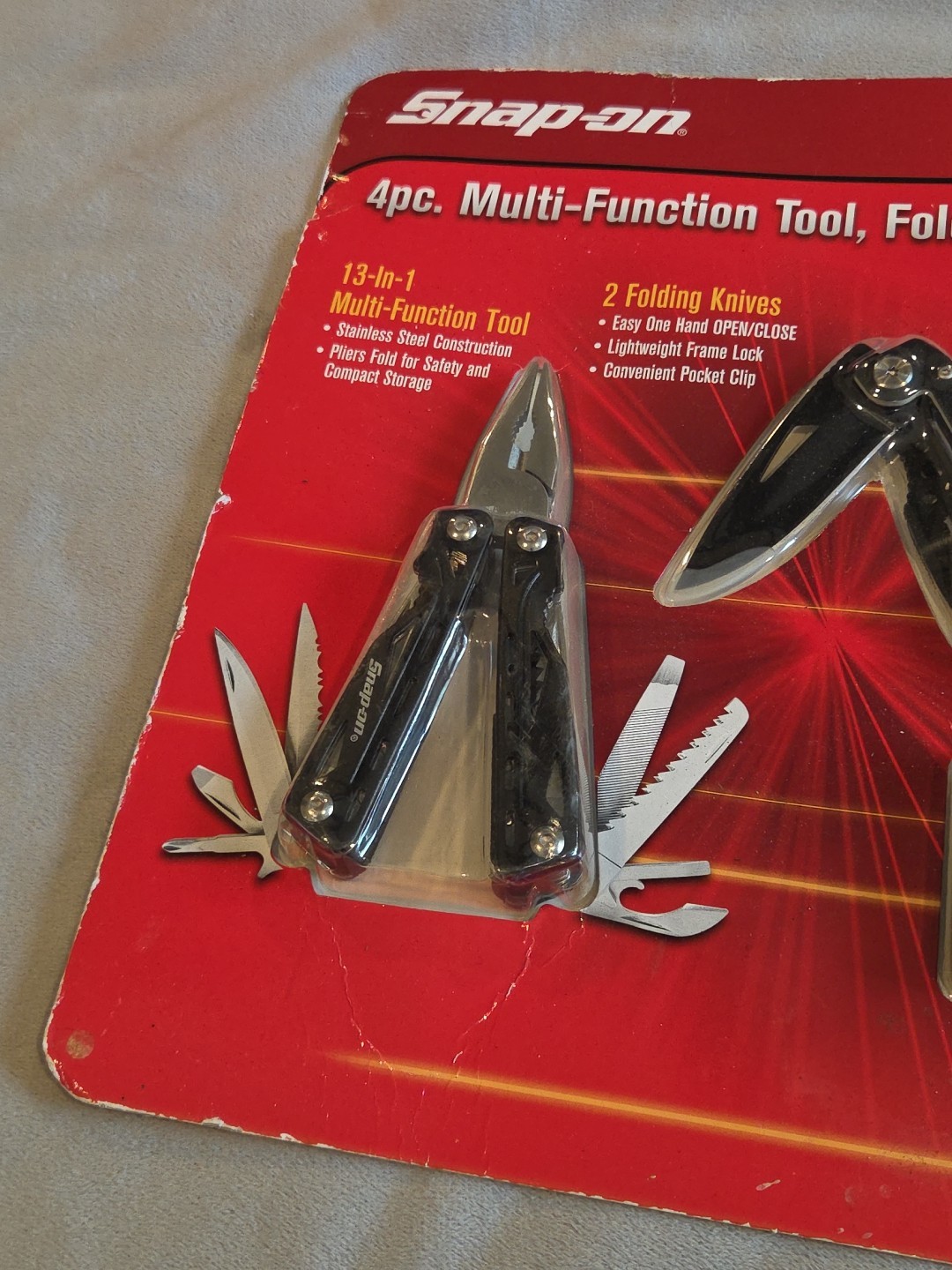 4-Piece Snap-On Multi Tool Set with 2 Knives, Flashlight, & 13 In 1 Multi Tool