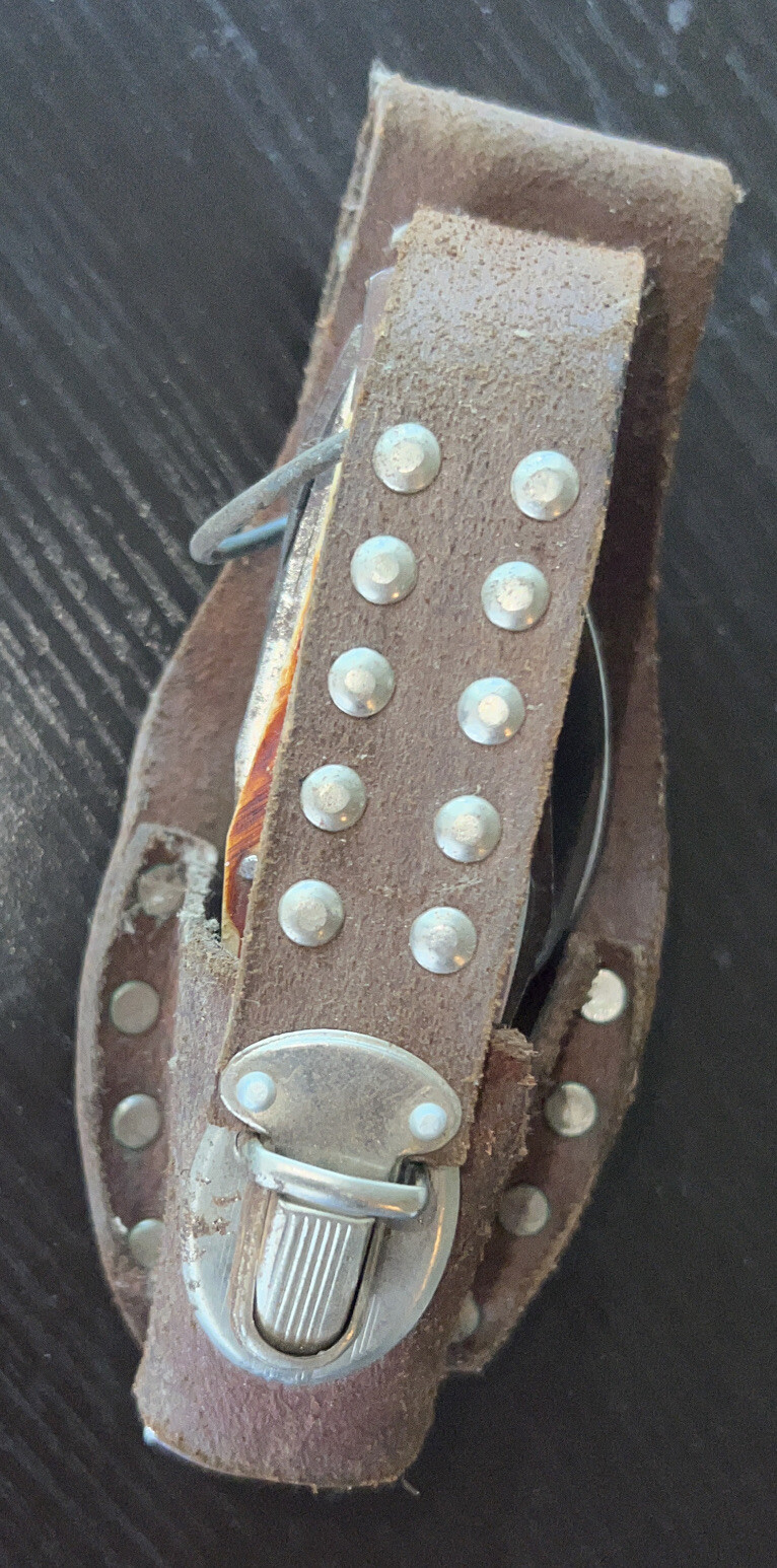 Vintage 11-in-1 Stainless Steel Multi-tool with leather sheath Carved Handle