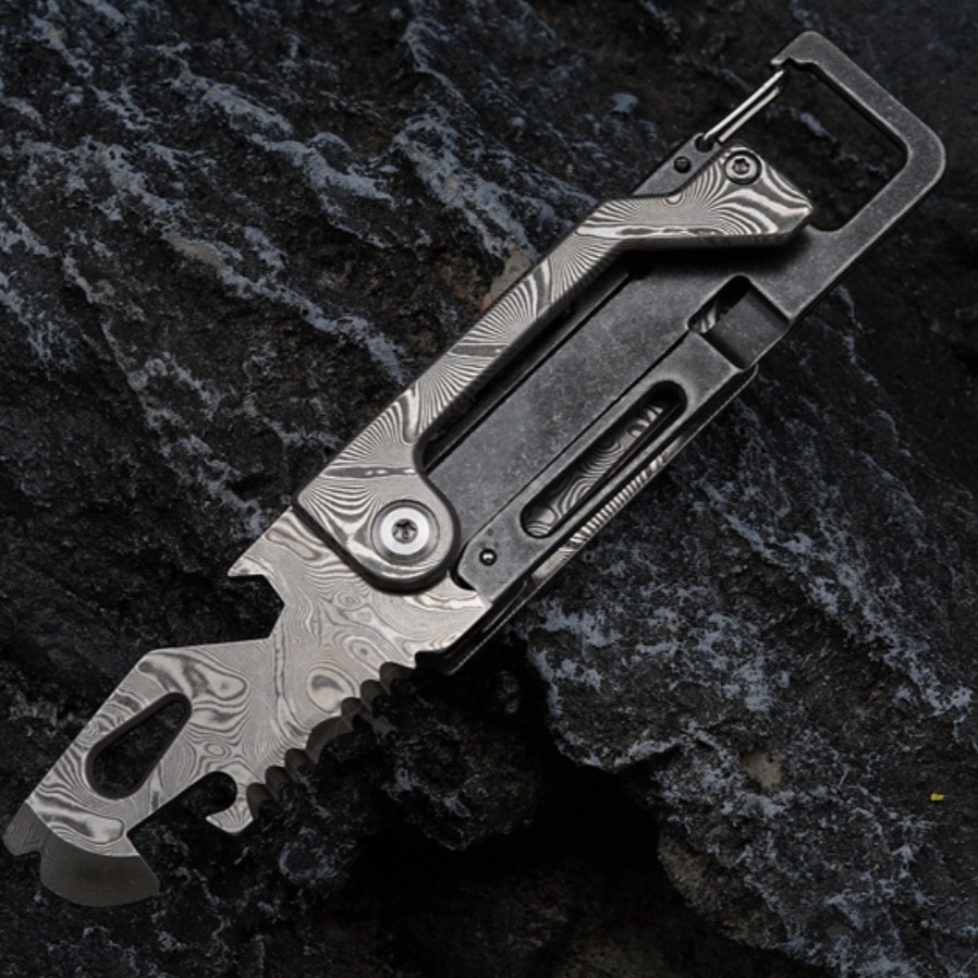 Damascus steel EDC Tool – Damascus Keychain Tool – Crowbar/Wrench/M Screwdriver