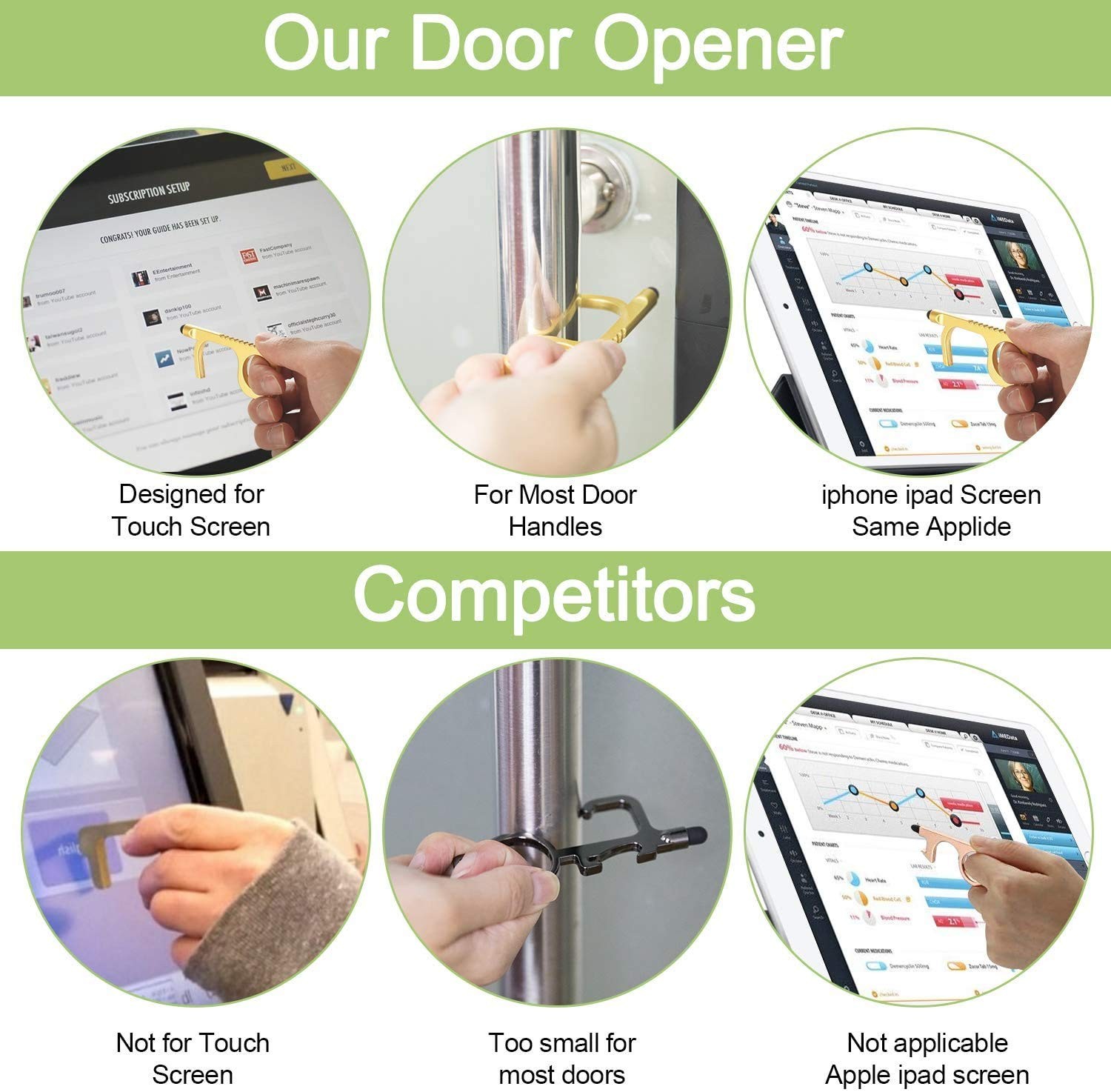 Handy Non-Touch Door Opener – Heavy-Duty Reusable Stylus Keychain – Germ Key …