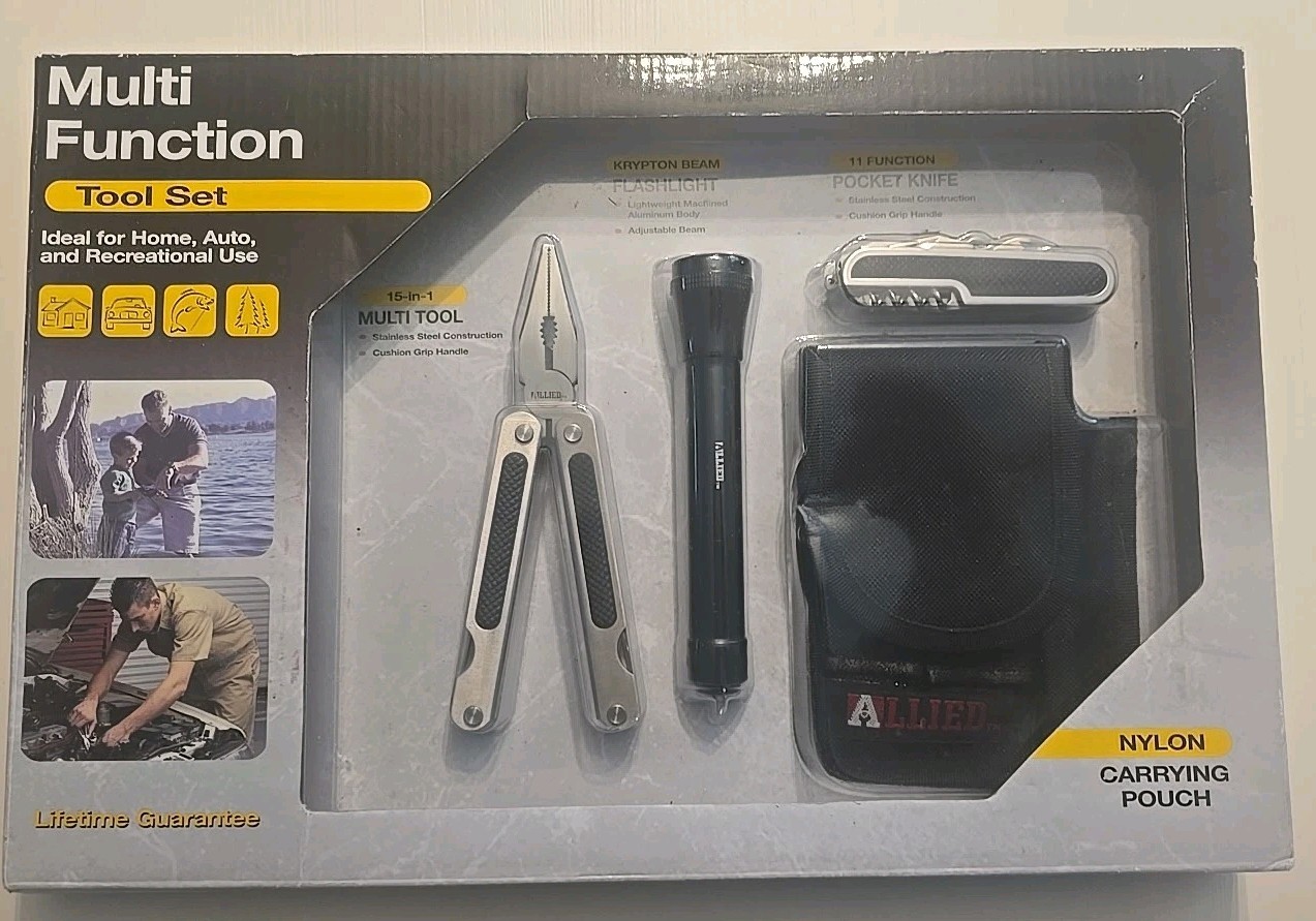 NEW! Allied Multi Function Folding Tool, knife, Small Maglite & Sheath Lifetime
