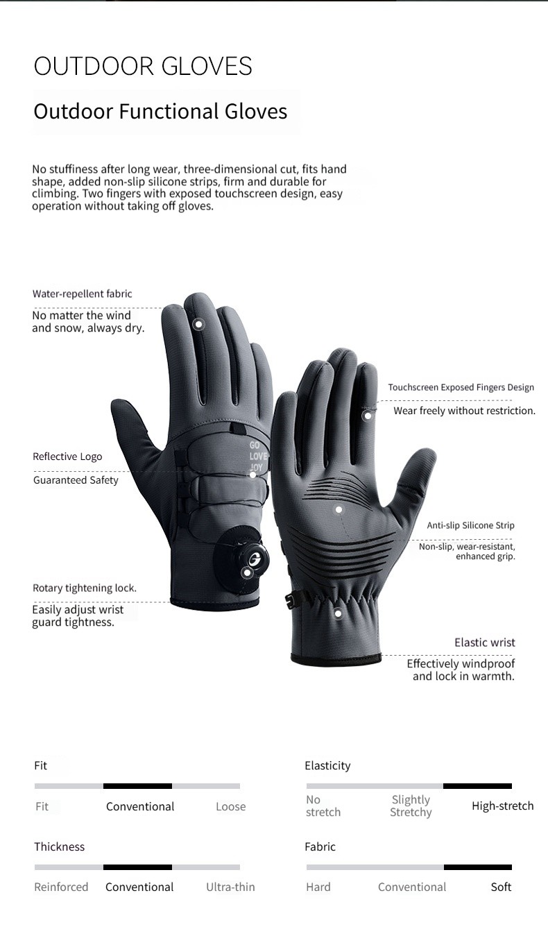 Button style windproof and cold proof outdoor hiking and cycling warm gloves