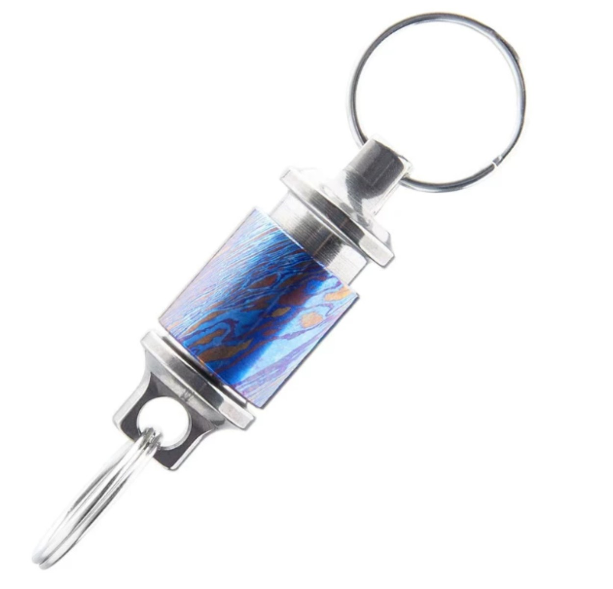 Lsand Timascus Insert Buckle Ring Portable Double Keychain Pendant EDC Tool