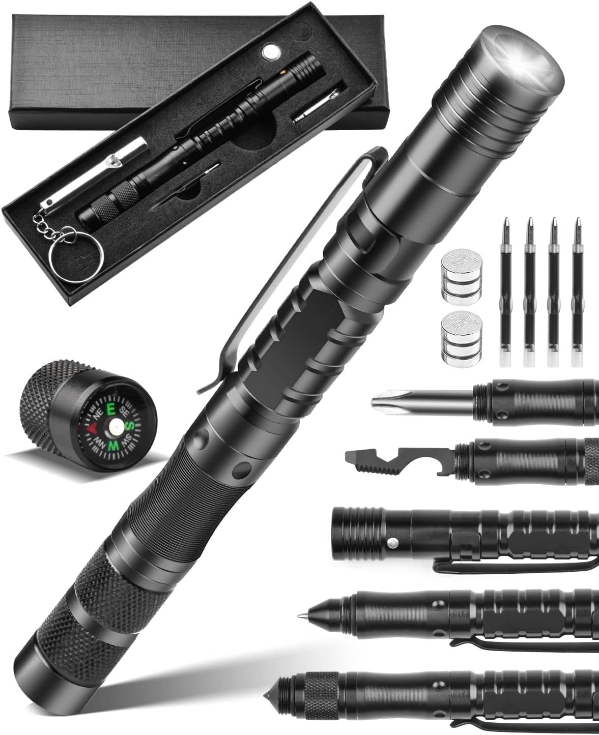 12 in 1 Tactical Pen, Self Defense Pen Multitool Gifts for Men,Cool EDC Gear
