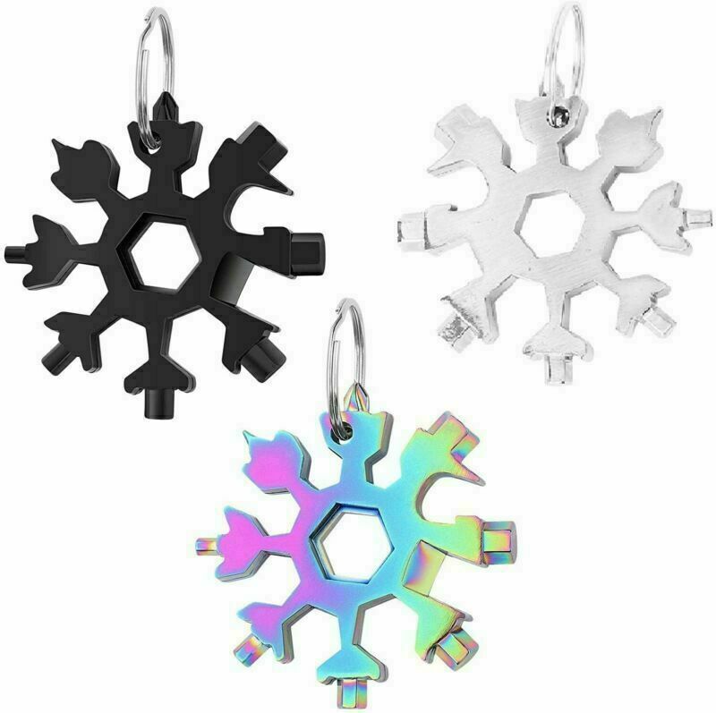 Portable 18 in1 EDC Gear Wrench Snowflake Multi Tool Travel Screwdriver KeyChain