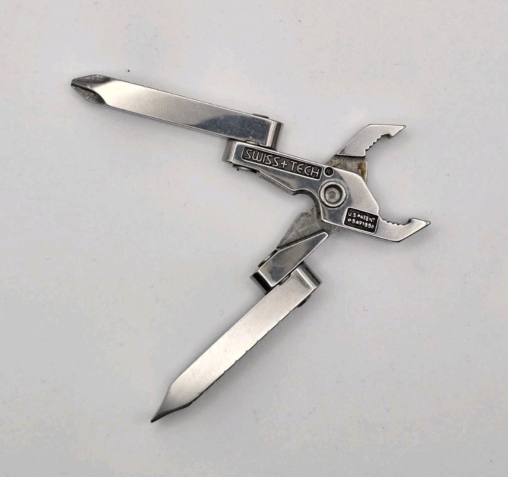 Vintage Swiss+Tech Foldable Screwdriver, Flat, Philips & Plier Pocket Tool 1.75″