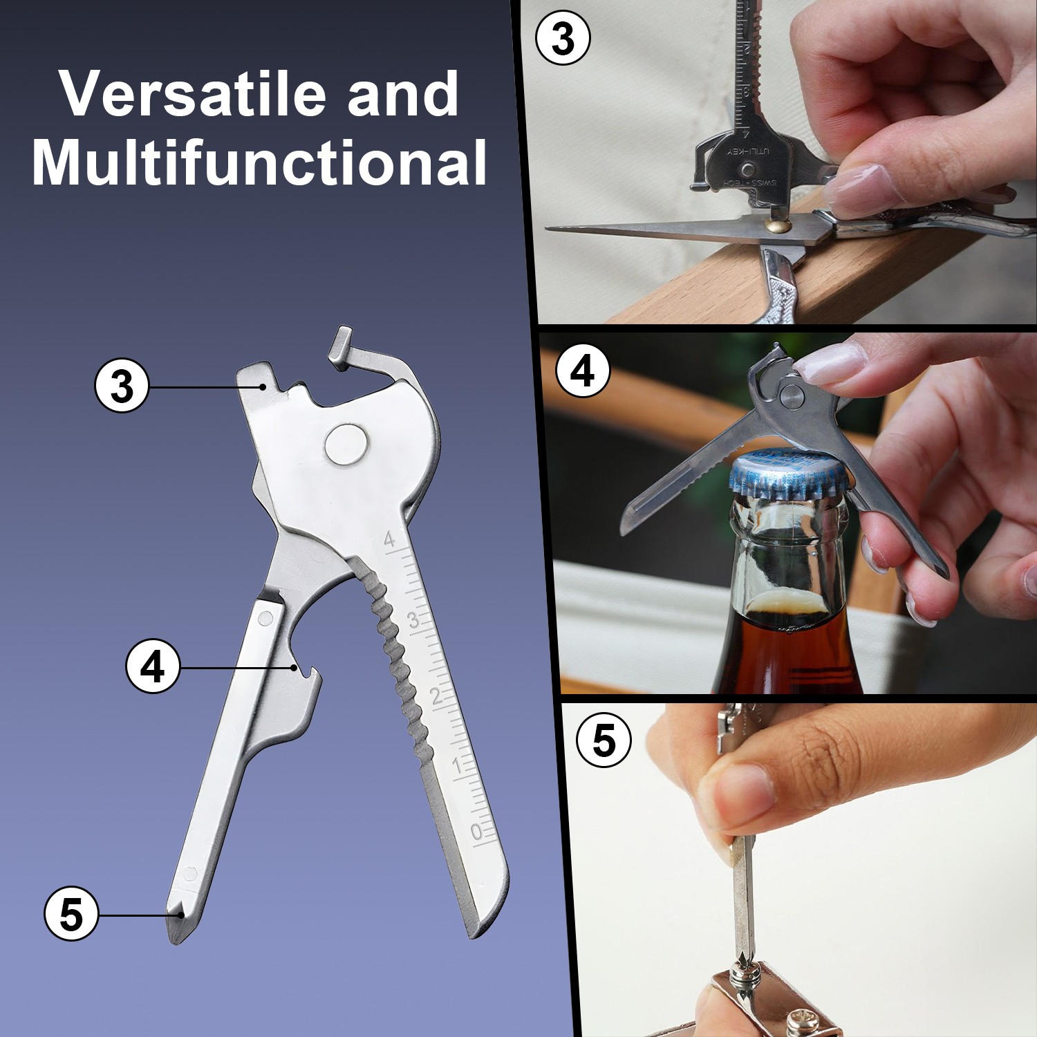 Portable 6 In 1 Multi-Functional Stainless Utili-Key Opener Keychain Ruler Tool