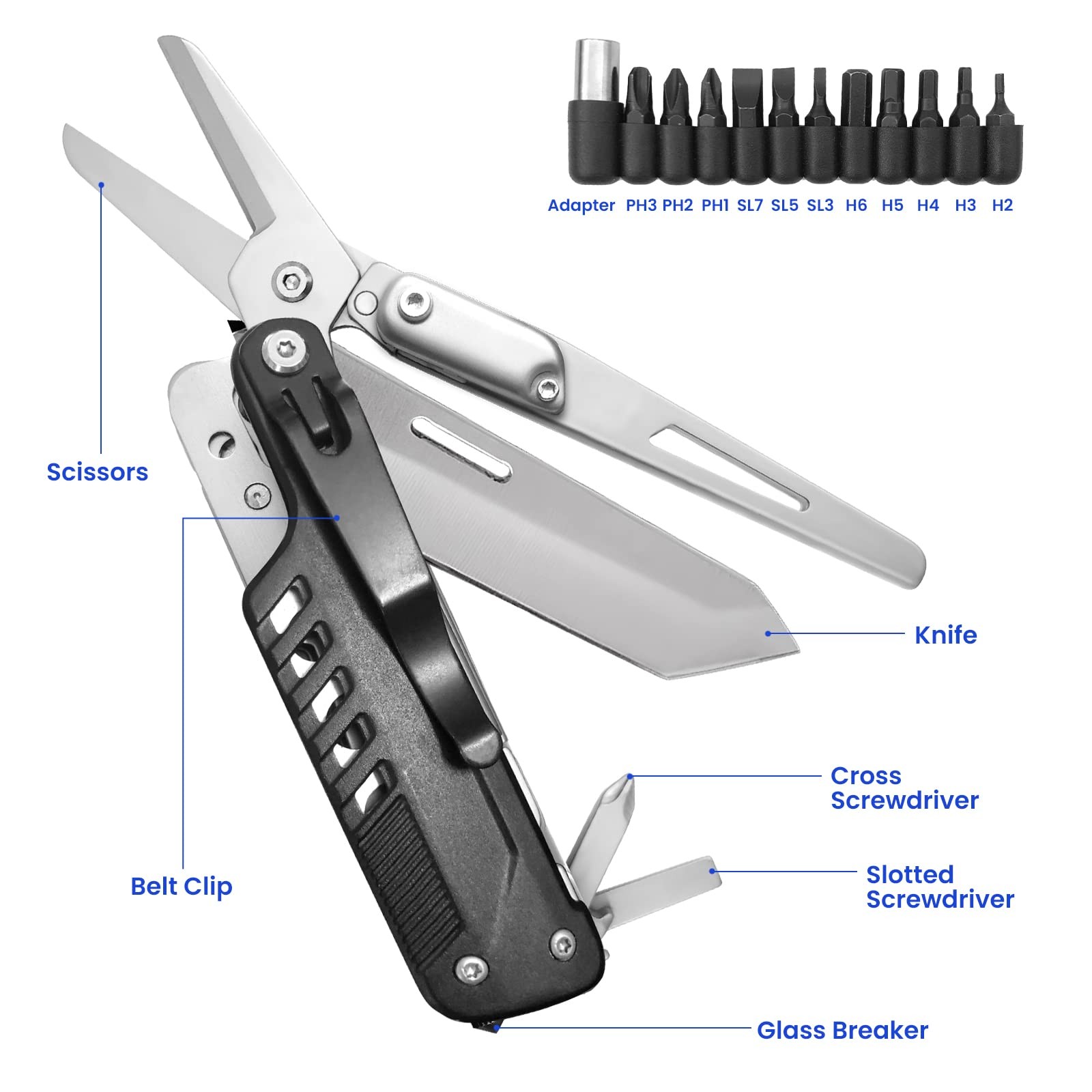 Multitool 5 in 1 Multifunctional Pocket Knife, Folding Knife Scissors, Removable…