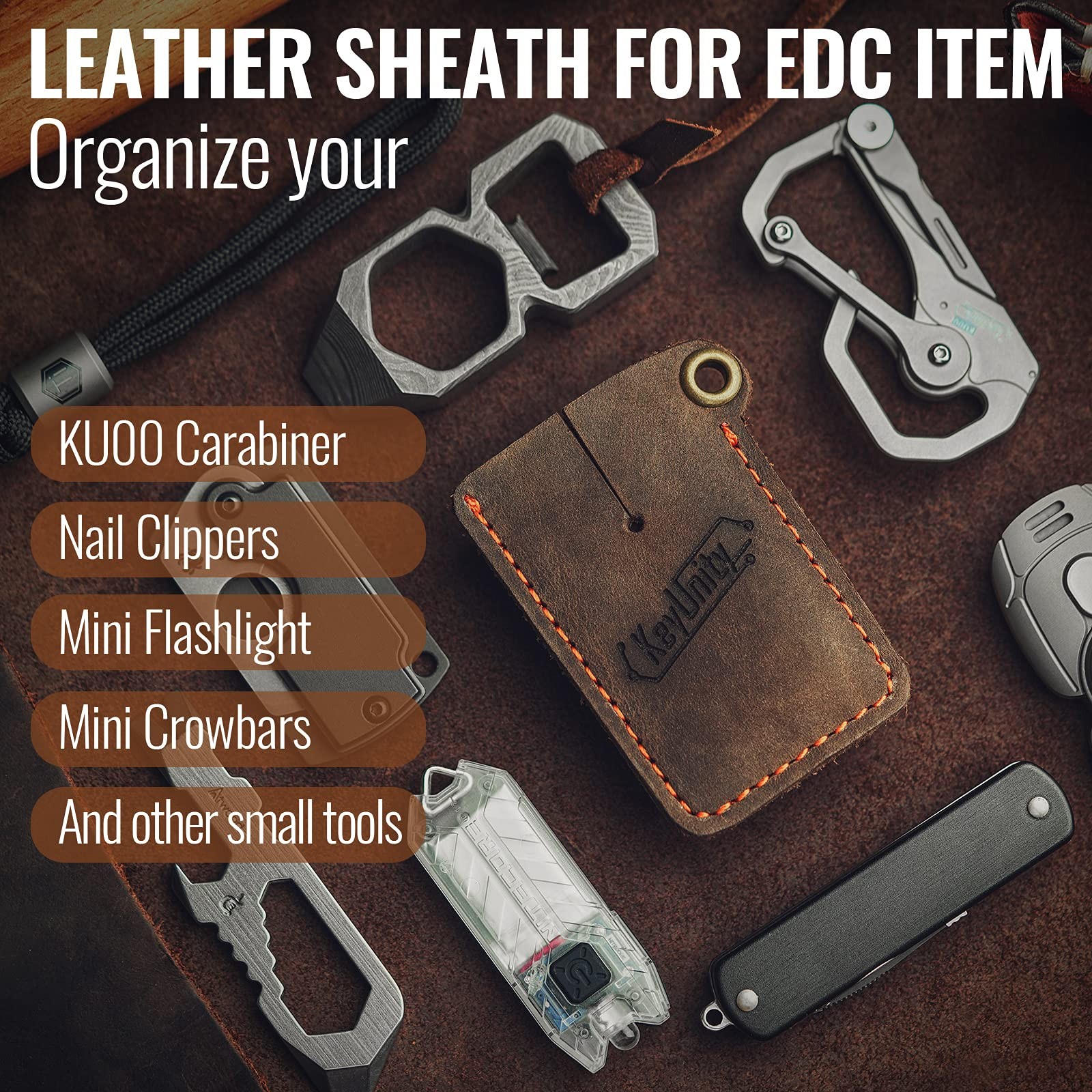 KA03 Leather Sheath EDC Bag Organizer Hand Stitched MultitoolSlip Pouch for…