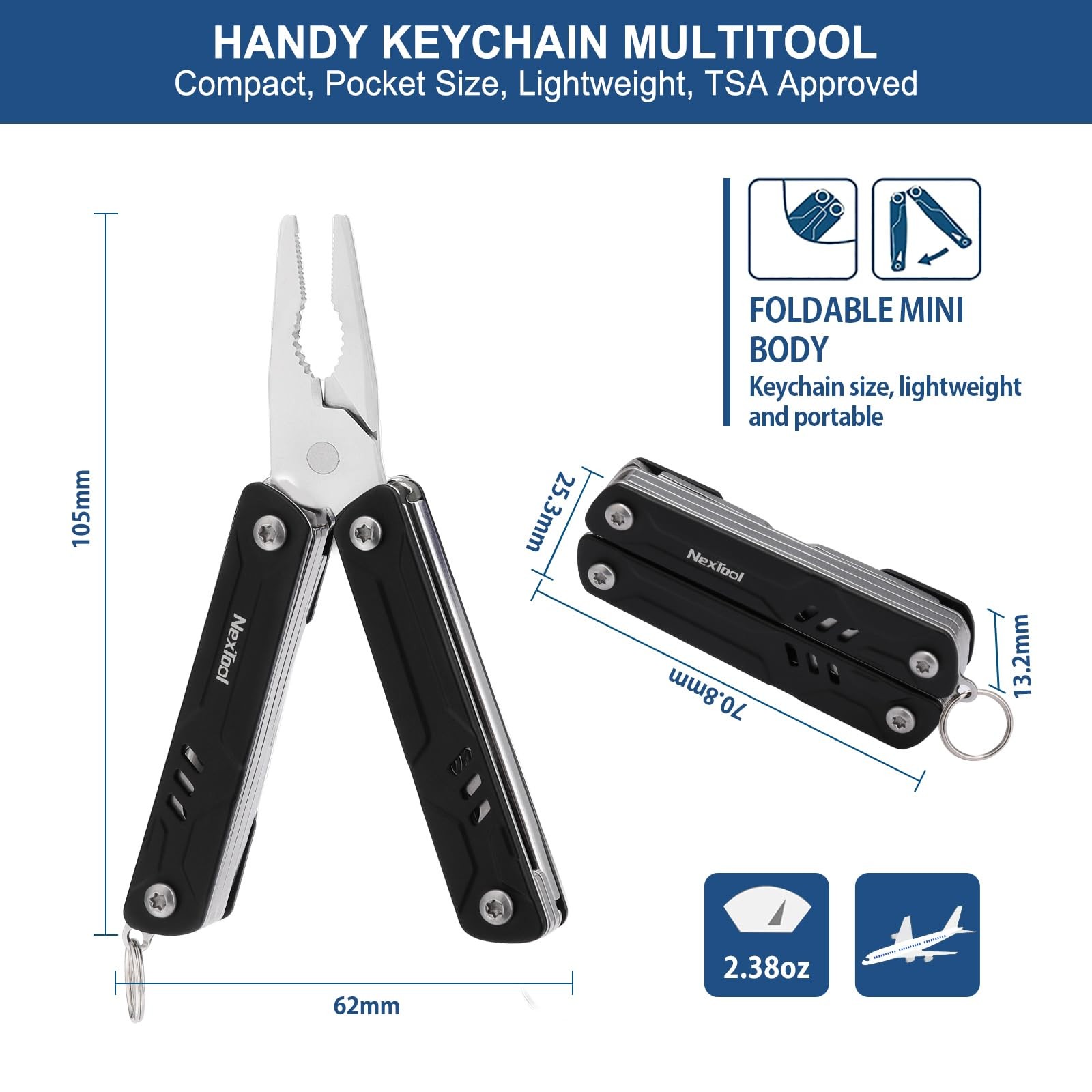 NexTool Mini Multitool 9 in 1 Keychain with Pliers, Scissors, Screwdrivers