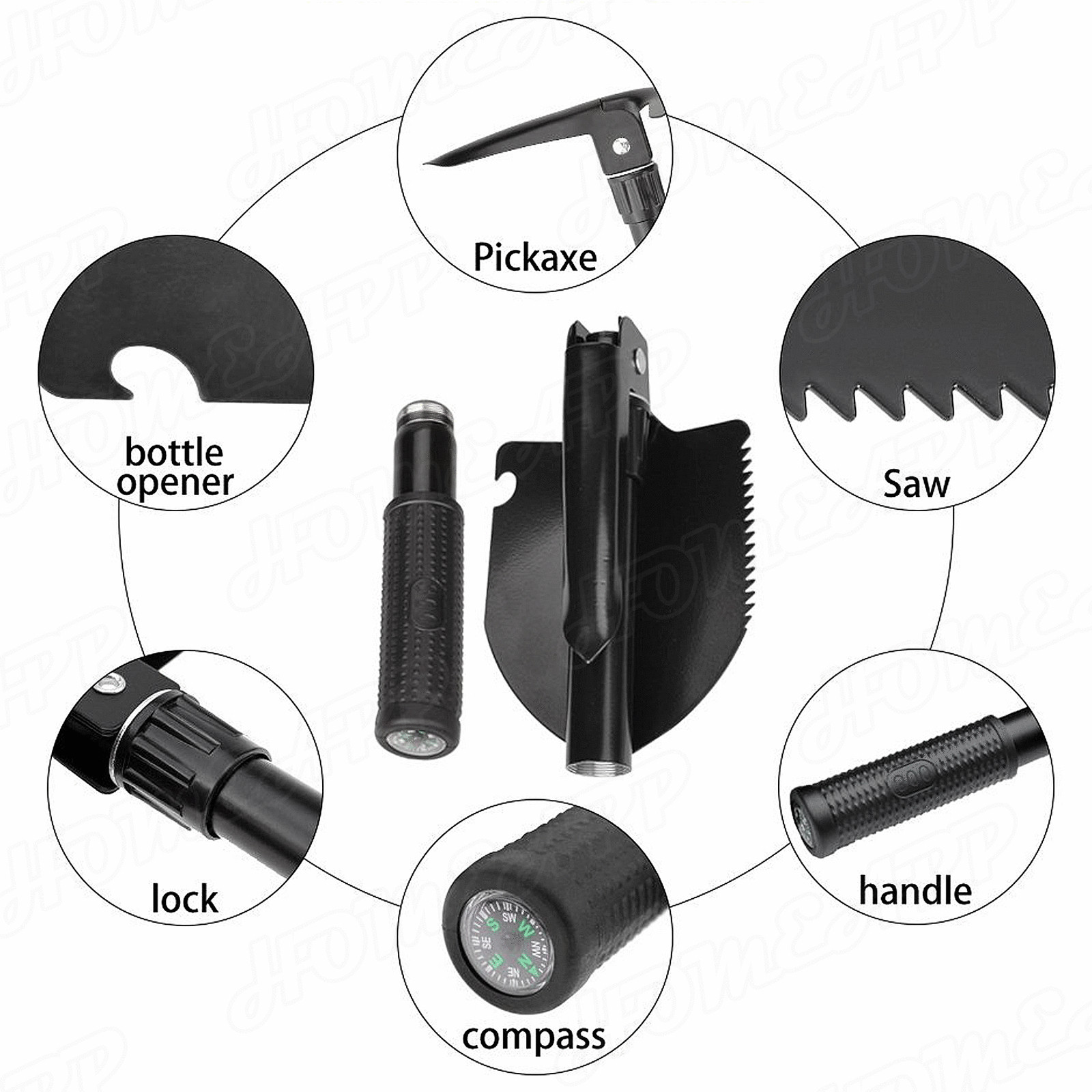 Survival Folding Shovel Outdoor Garden Camping Hiking Spade Foldable/Black