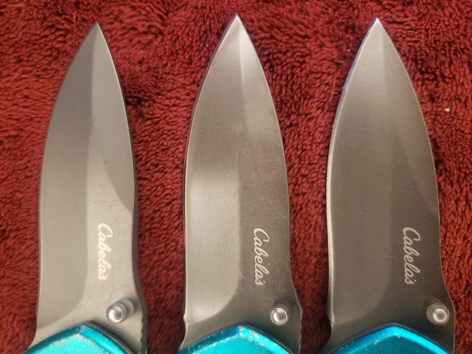 Lot 3 Cabela’s Plain Edge Liner Lock Aluminum Scale Folding Cyan Turquoise color