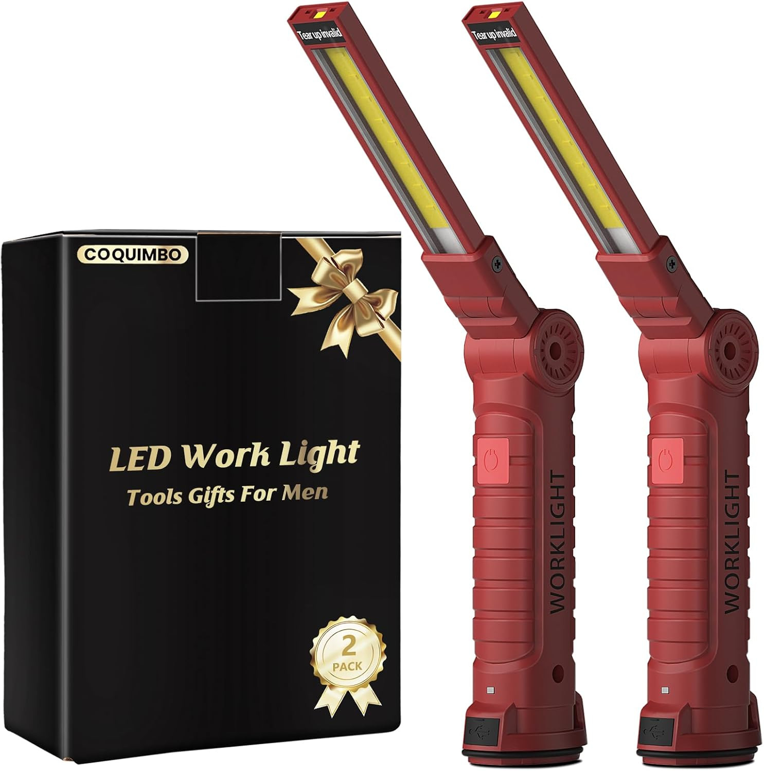 2 Pack Rechargeable LED Work Light Magnetic Flashlight with Hook USB C