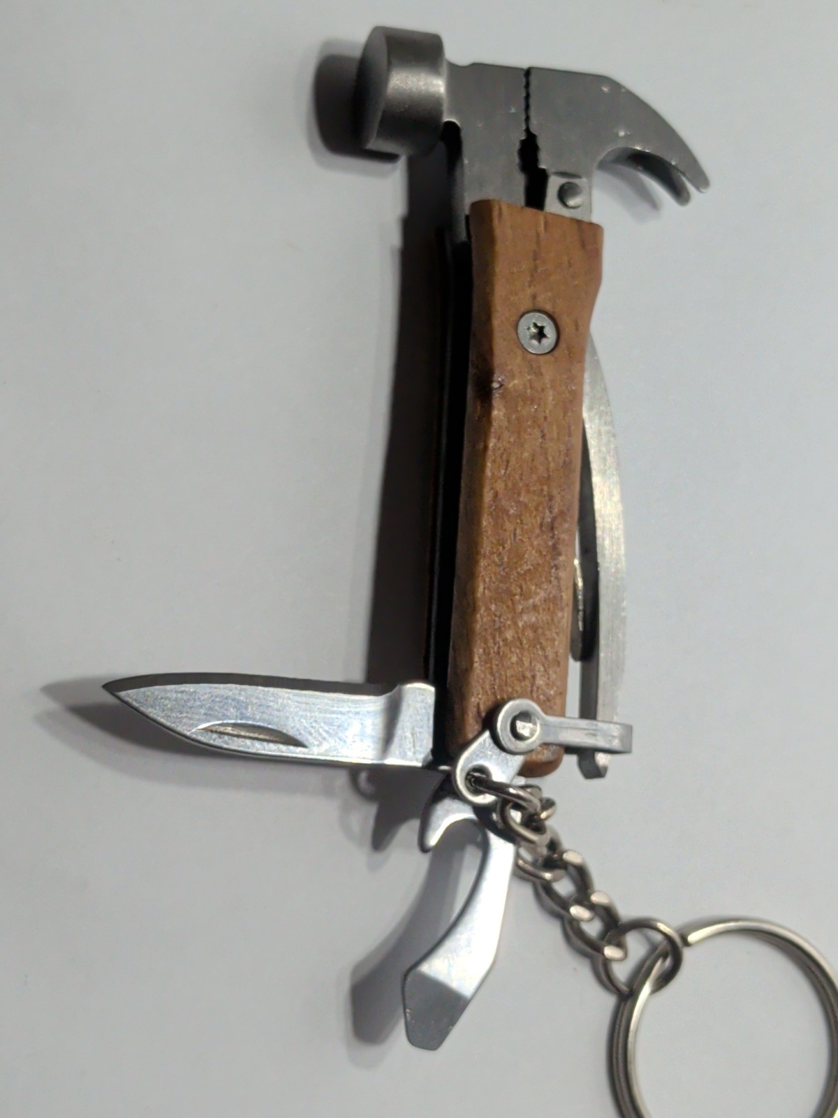Multi Tool Key Chain – Mini Hammer, Knife, Bottle Opener, Flathead, Pliers, Claw