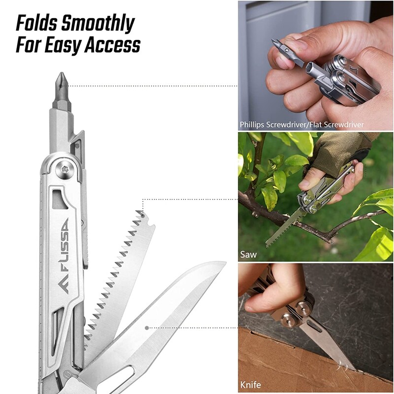 Flissa 16 In 1 Multi Tool Pliers Portable Outdoor Survival Compact Folding Knife