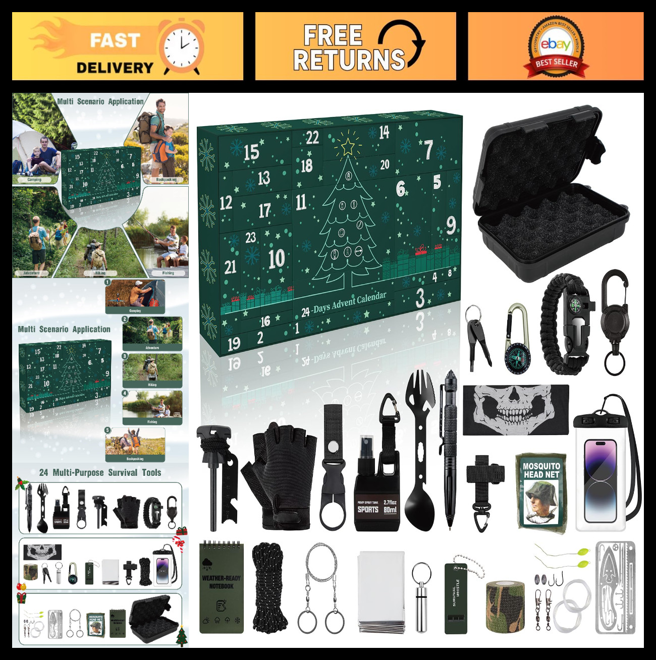24-in-1 Survival Kit Multi-Tool Set for Camping, Hiking, Fishing & Hunting – Gre