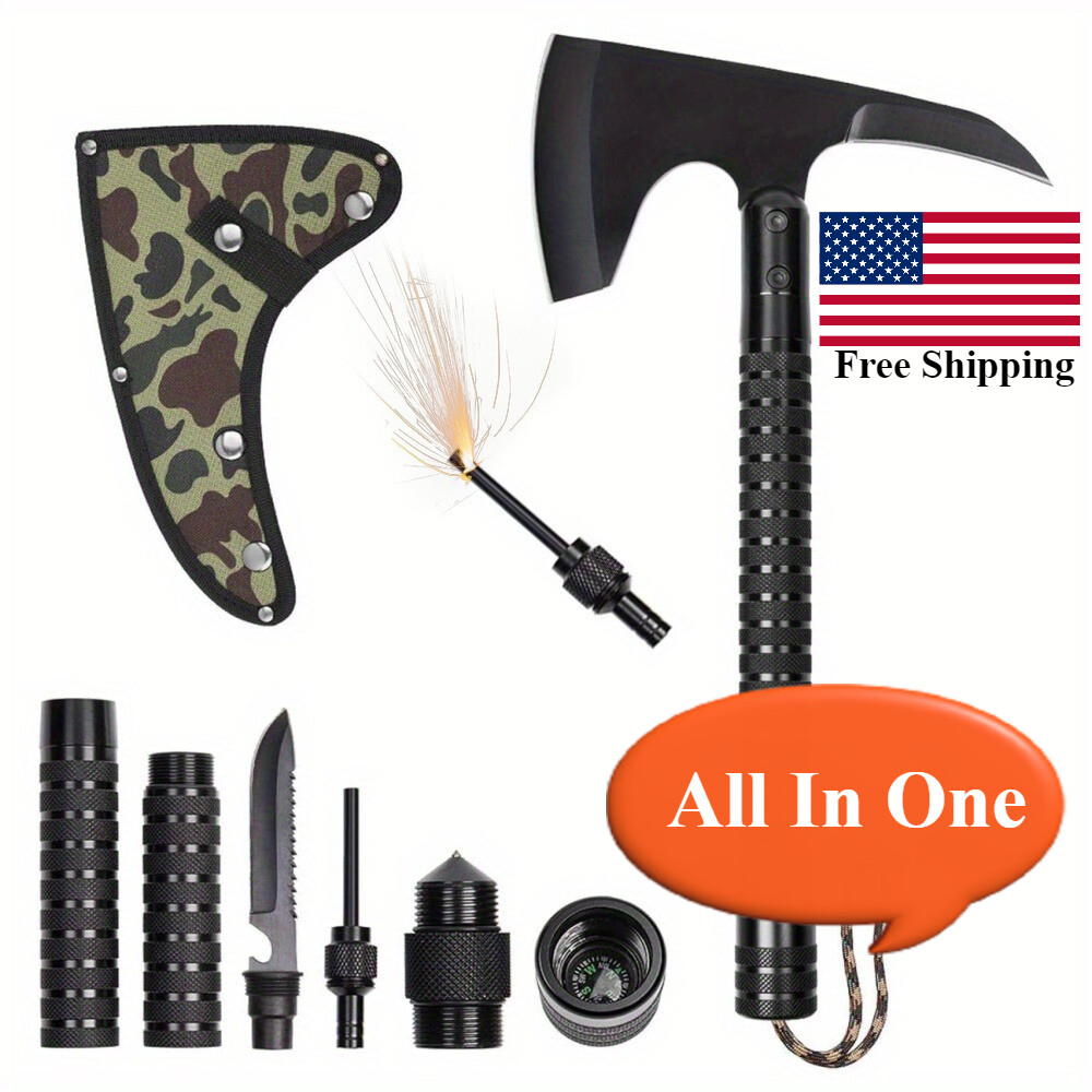 Portable Stainless Steel Tactical Survival Axe with Fire Starter Survival Kit