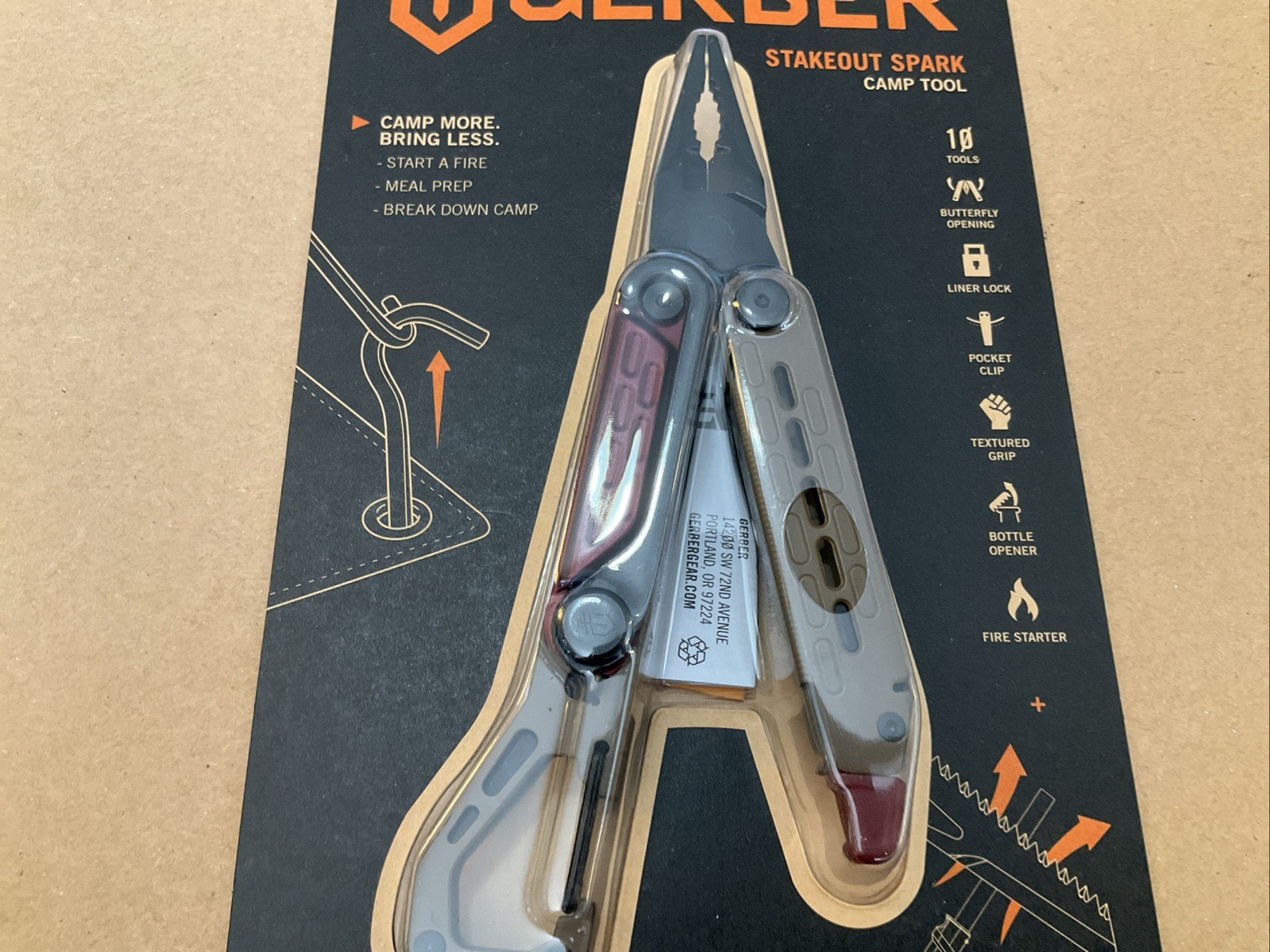 Gerber Stakeout Spark 10 Tools In 1 Pocket Clip Ferro Rod 4.6″ Closed 2.4″ Blade