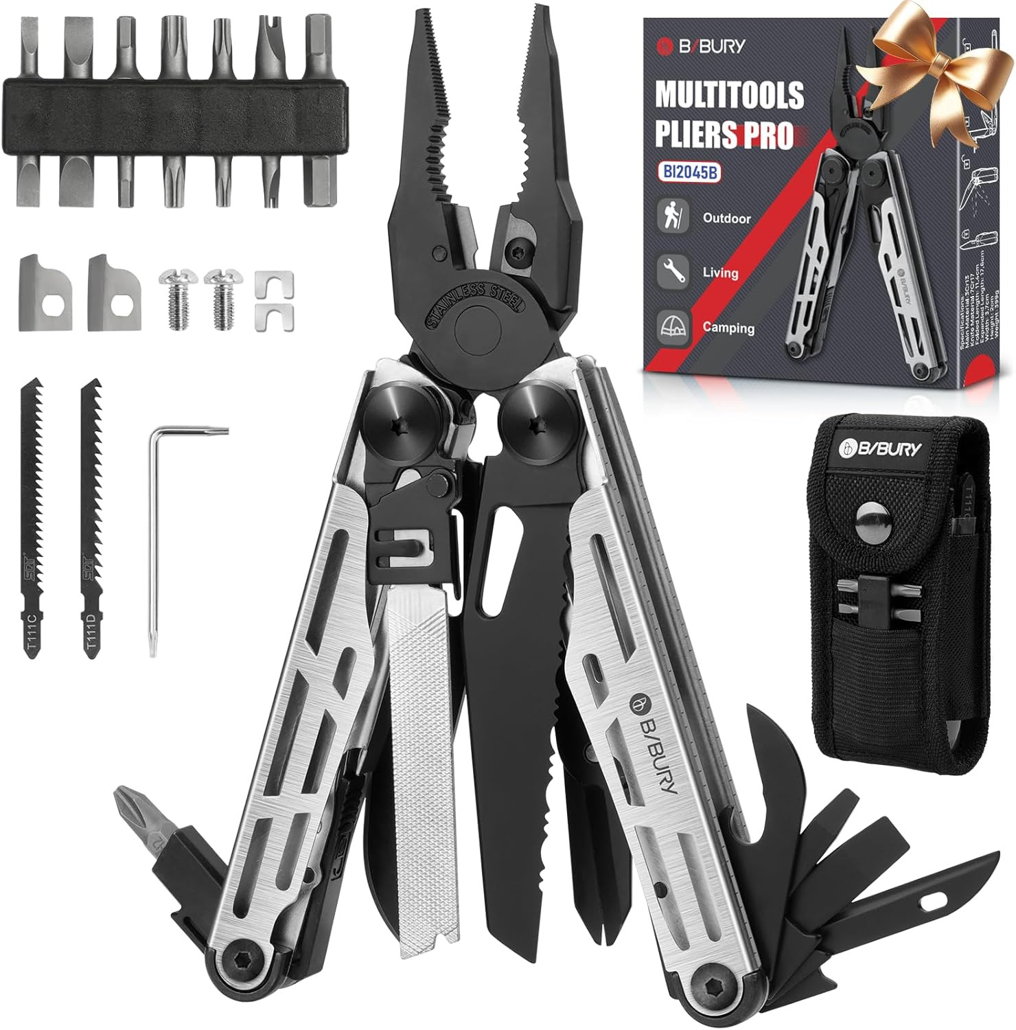 BIBURY Multitool Pliers Pro BI2045, Foldable Multitools with Replaceable Wire Cu