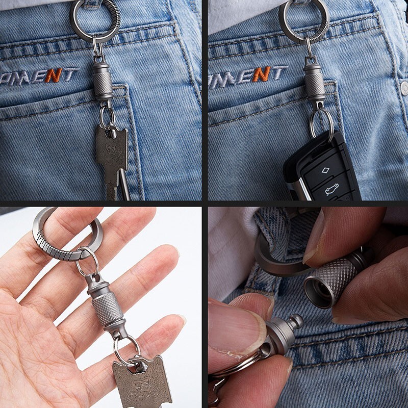 Titanium Alloy Insert Buckle Gimbal Ring Portable Double Keychain Pendant EDC