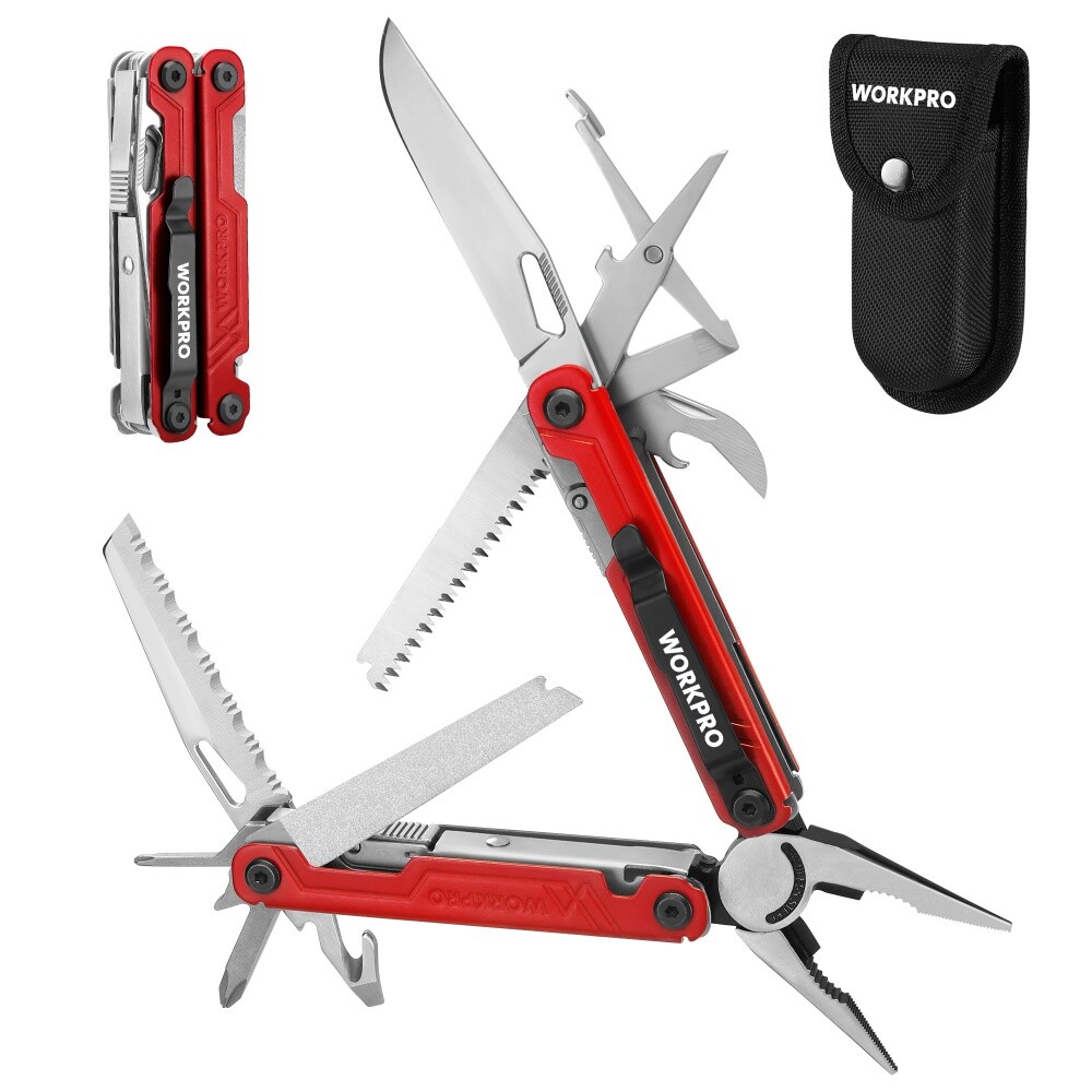 WORKPRO 18-in-1 Folding Multitool Pliers Stainless Steel Multi Tool Pocket Knife