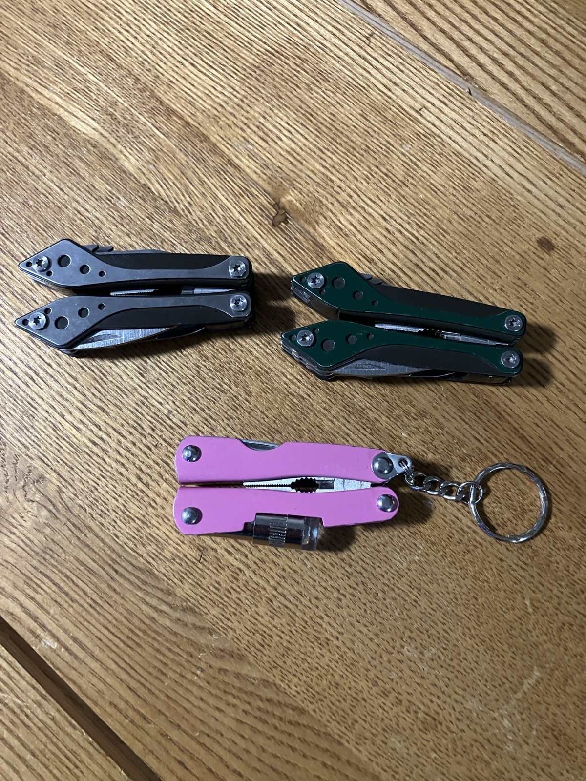 Lot Of 3 Cabela’s Green, Silver And Pink Mini Multi-Tools Spring Asst