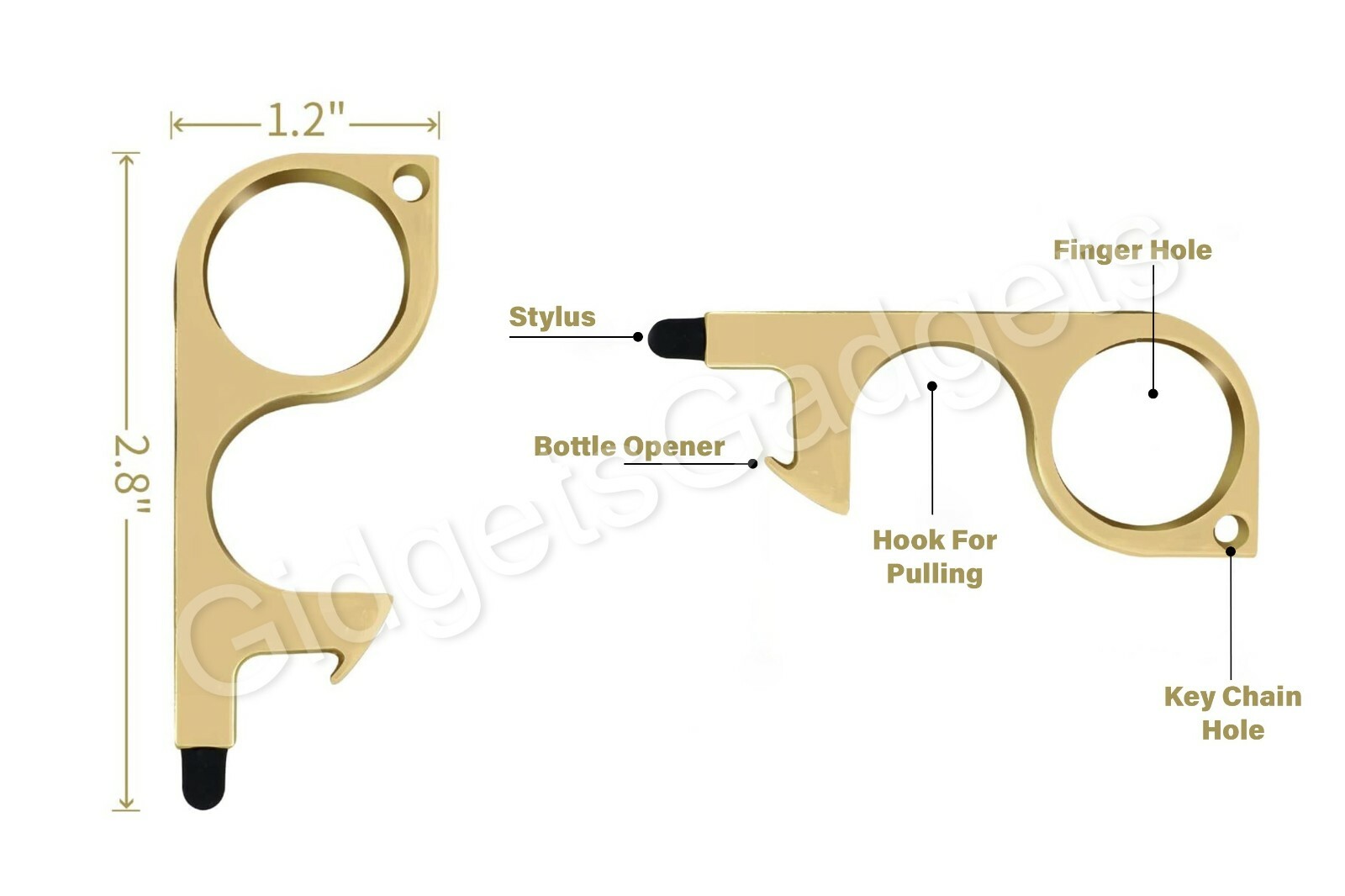5 Pack Clean Gold Key Door Opener Handheld Keychain No Touch Hand Tool