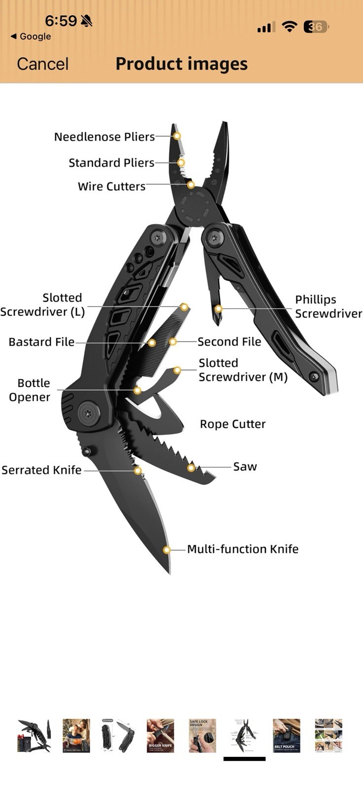 Pohaku Multitool Knife, 13 in 1 Pocket Multitool w/ Large 3″ Locking Blade- NIB