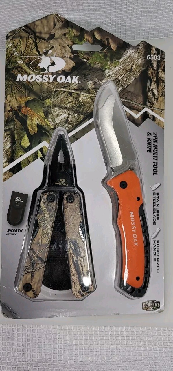 Mossy Oak 2 Pk Multi Tool Knife Set Stainless Steel Blade Holster Pouch NEW PKG