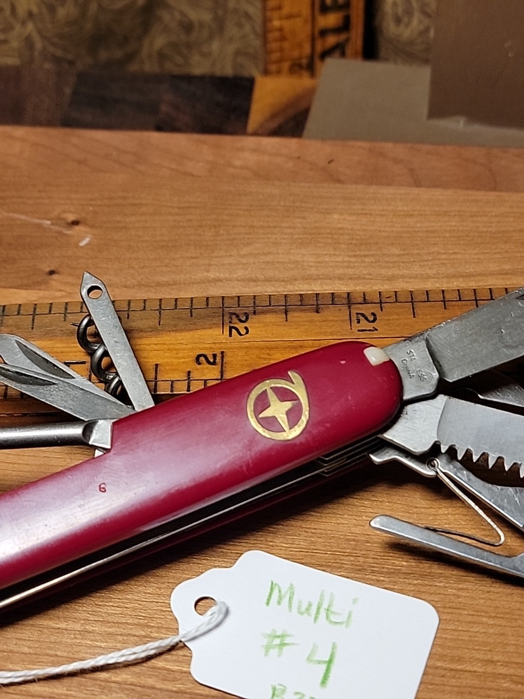 Red Multi Tool Gold Emblem Camp Hunt Work Pocket Knife