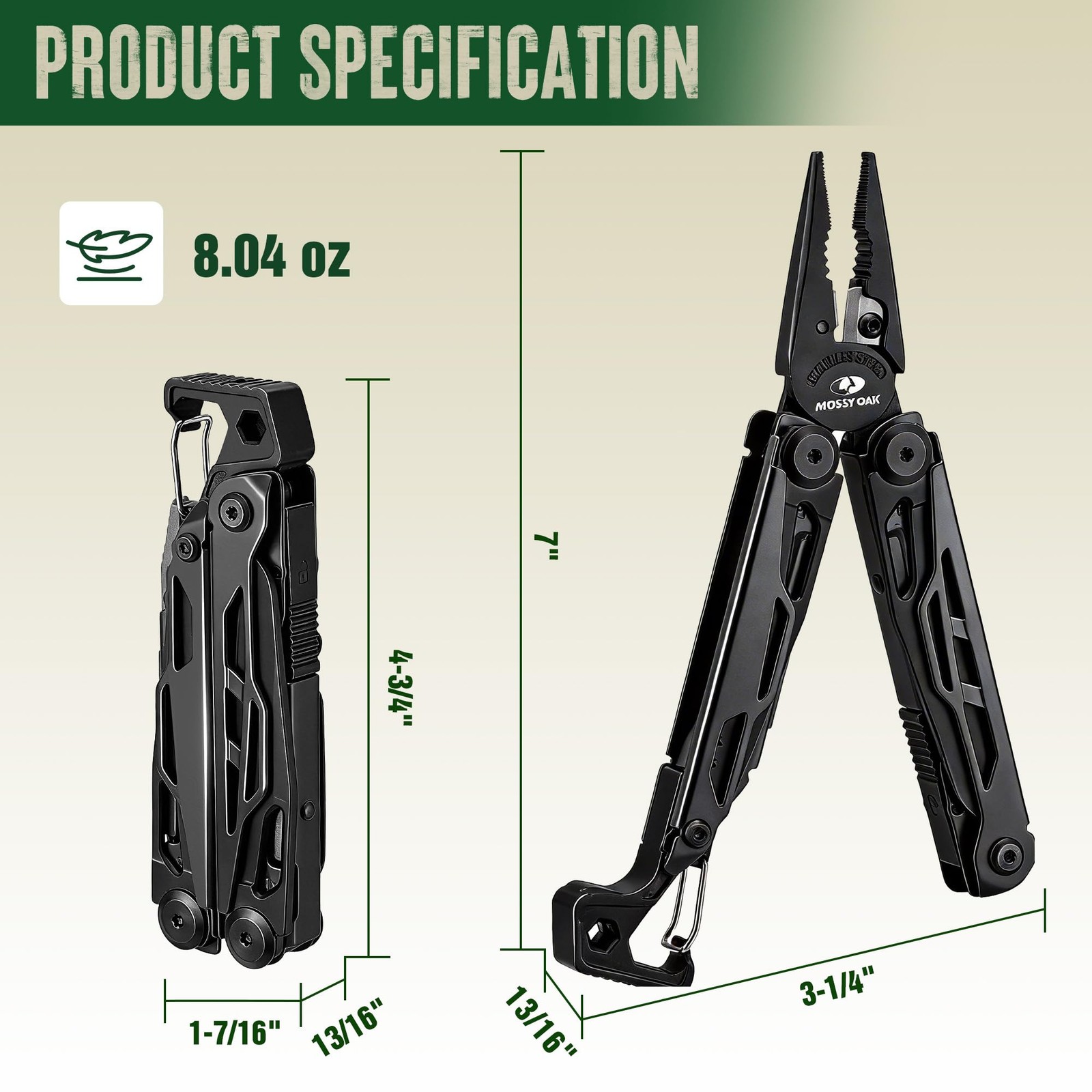 MOSSY OAK CNCMachined Multitool Pliers, 27in1 Multi Tool with Pocket Knife, F…