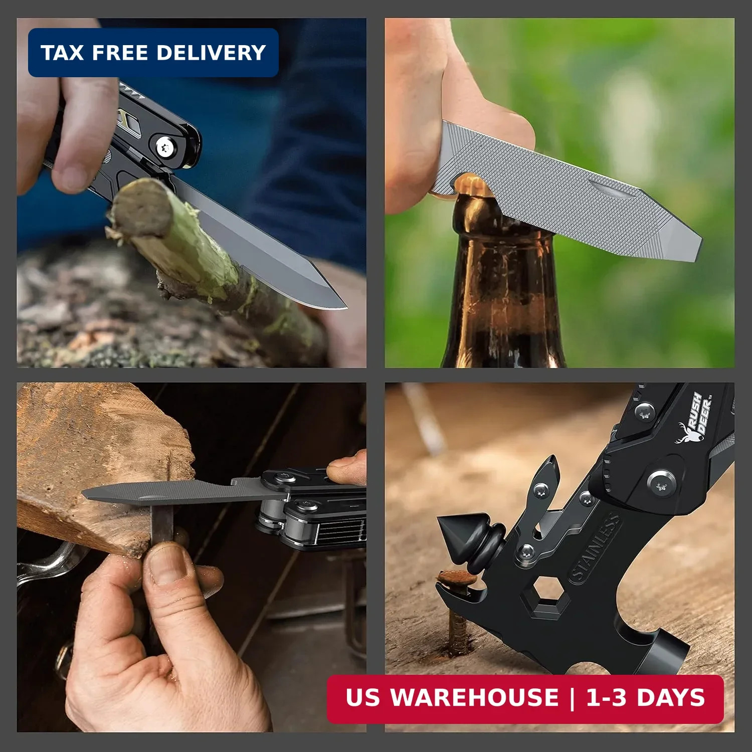 Rush Deer Camping Essentials Multitool,16 in 1 Multi Tool Survival Gear with Ham