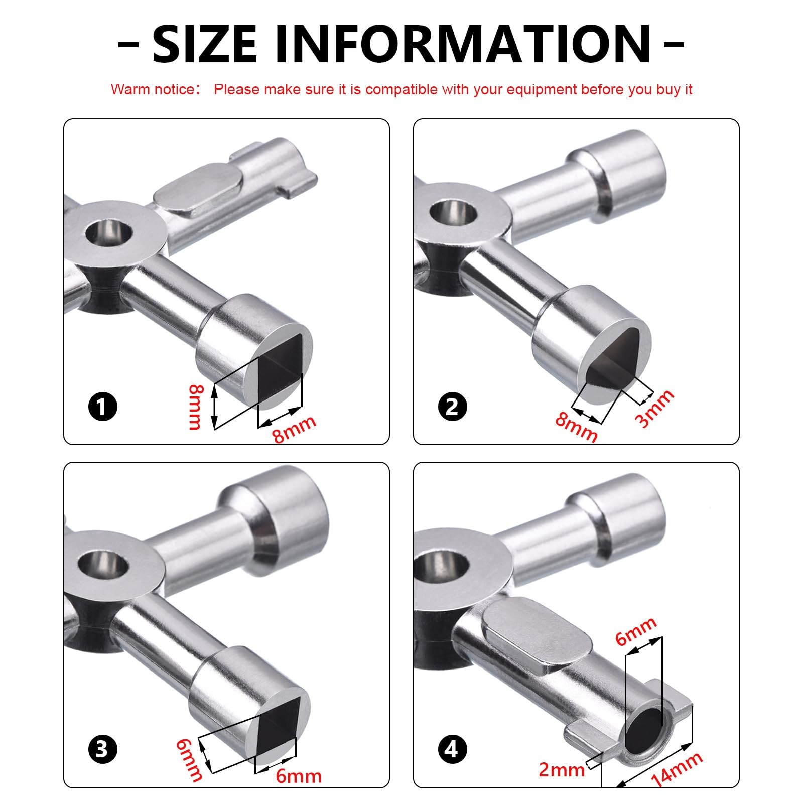 4Way Water Key Tool for Sillcock, Spigot, Valve, Electric Panel Zinc Alloy