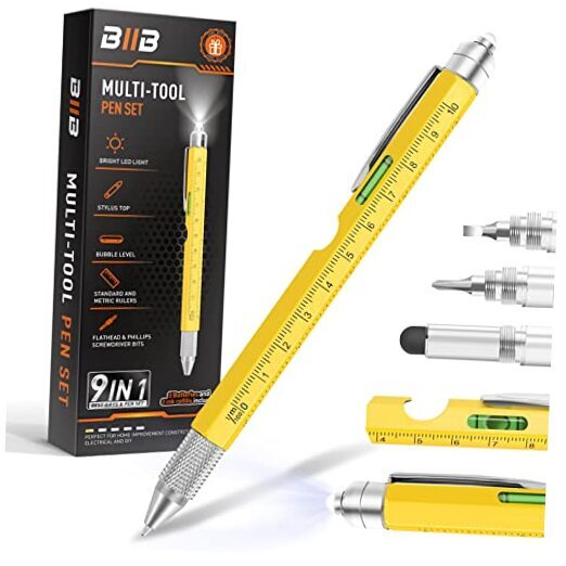Stocking Stuffers Gifts for Men, 9 in 1 Multitool Pen, Cool Gadgets for Yellow
