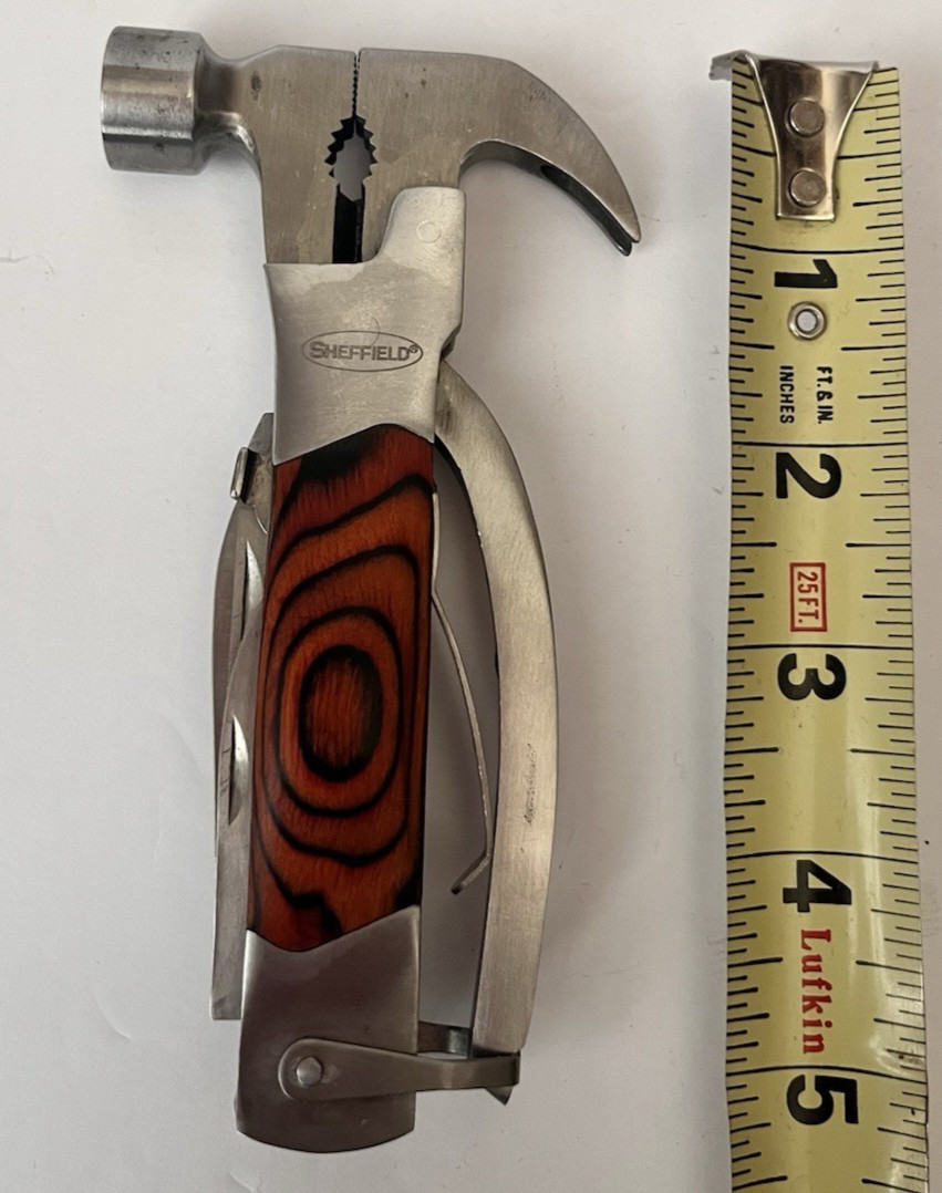 Sheffield 12913 The Hammer 14-In-1 Multi Tool Stainless Steel & Hardwood Handle