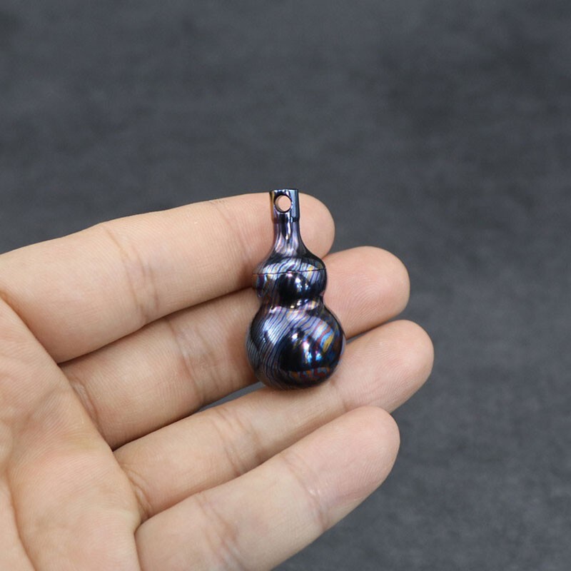 New Titanium Timascus Waterproof Pill Container Gourd Box Keychain Pendant EDC