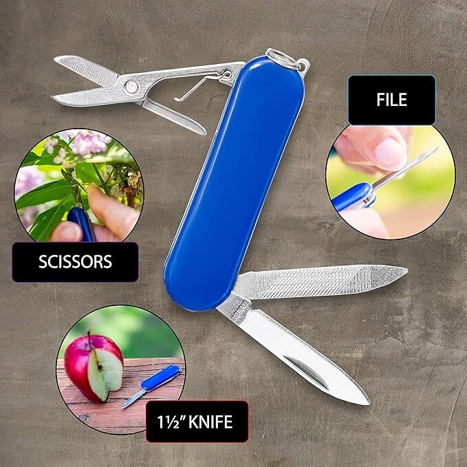 MAXAM Mini 2″ Multi-Tool Pocket Knife With File and Scissors – Blue