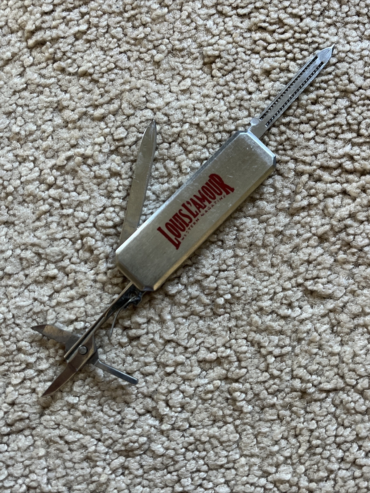 VINTAGE Louis L’Amour Western Magazine Promo Gentleman’s Knife SILVER + RED