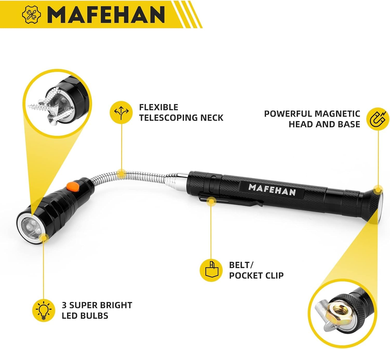 Telescoping Magnetic Pickup Tool with Extendable Flashlight, Unique Mens Gifts f