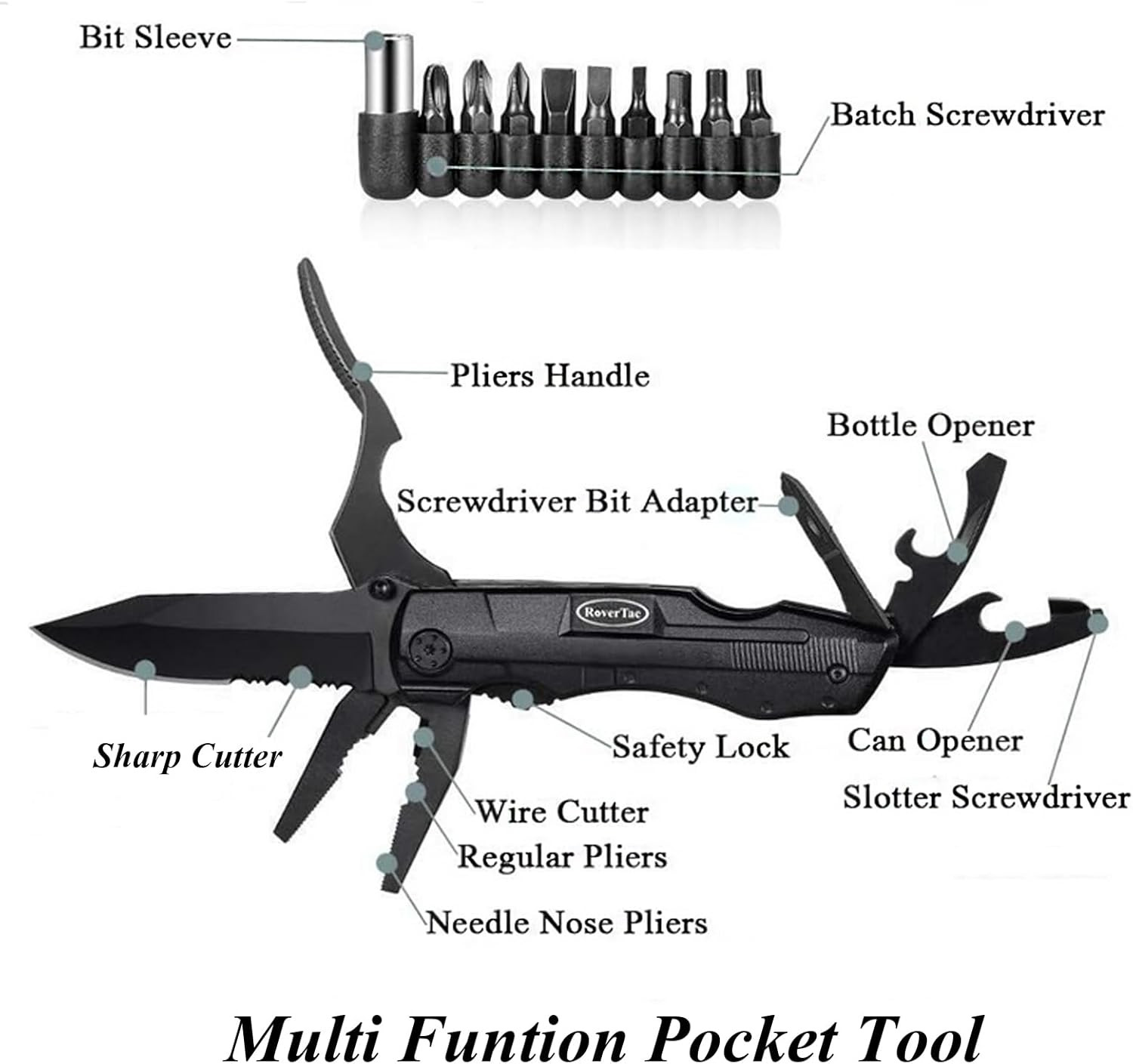 Ultimate 15 in 1 Black Multitool Pocket Knife with Pliers Screwdrivers and More