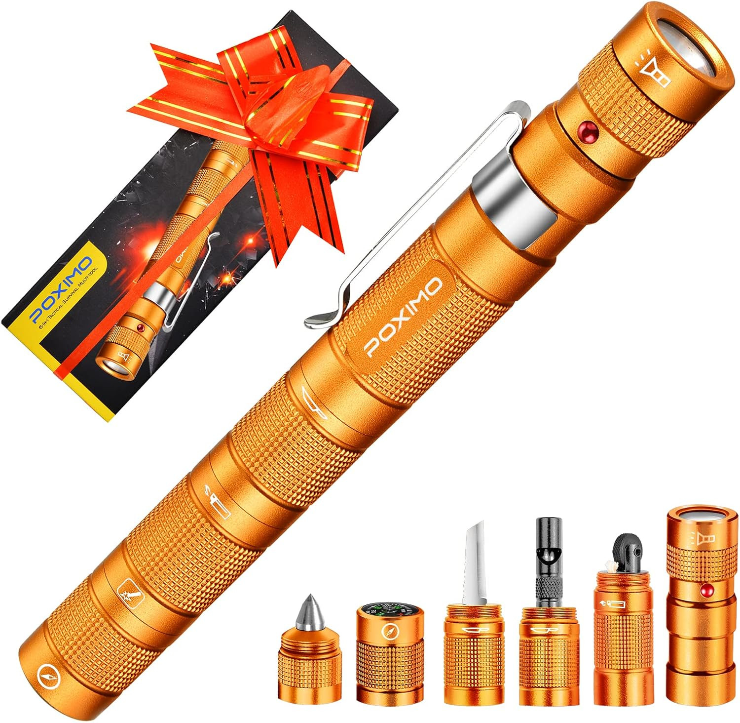 Gifts for Men Women EDC Multitool 5-In-1 Tactical Survival Gear with Flashlight