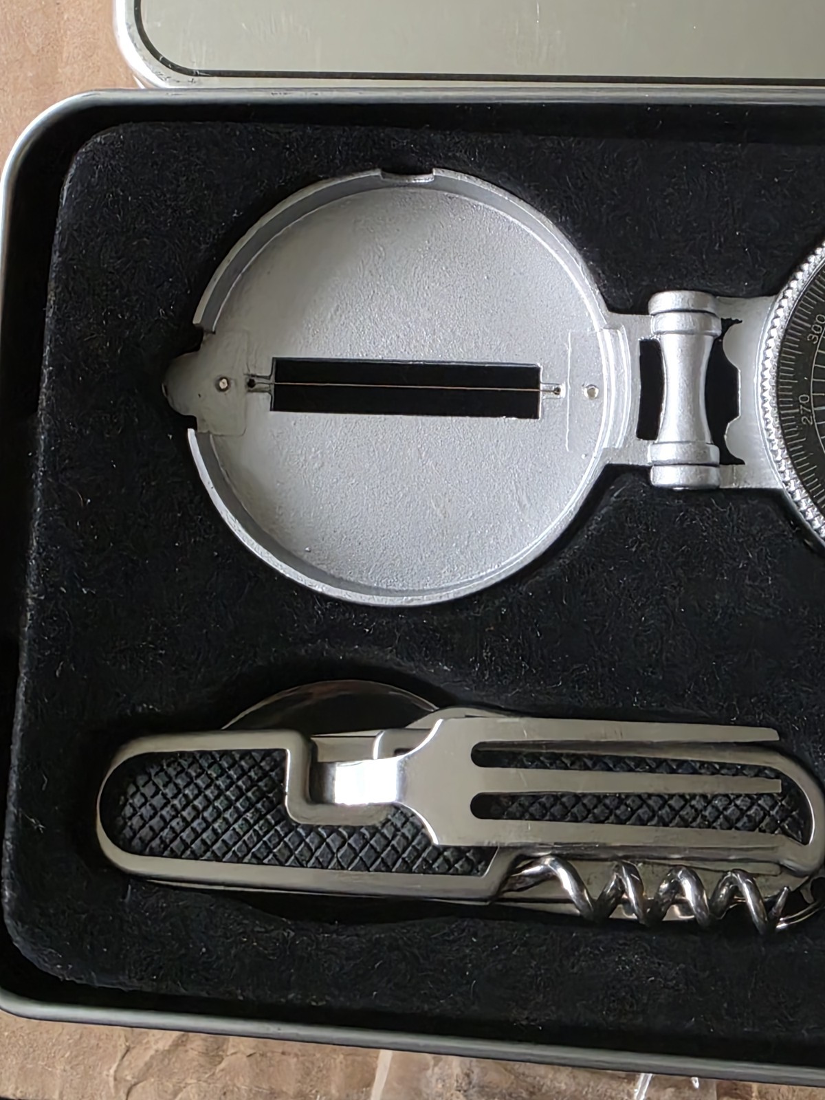 Croft & Barrow Outdoorsman Set Lensatic Compass & Travel Cutlery Multi-Tool Tin