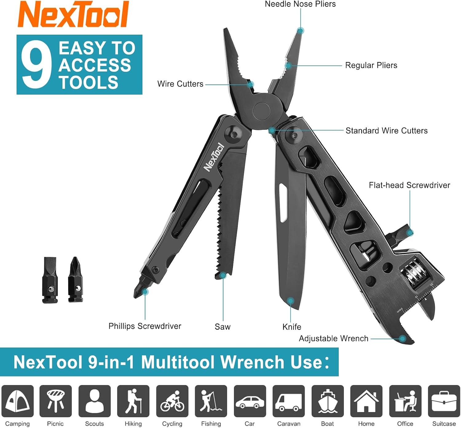 Adjustable Wrench Multitool 9 in 1 Multi Tool W/ Multitool Pliers Adjustable
