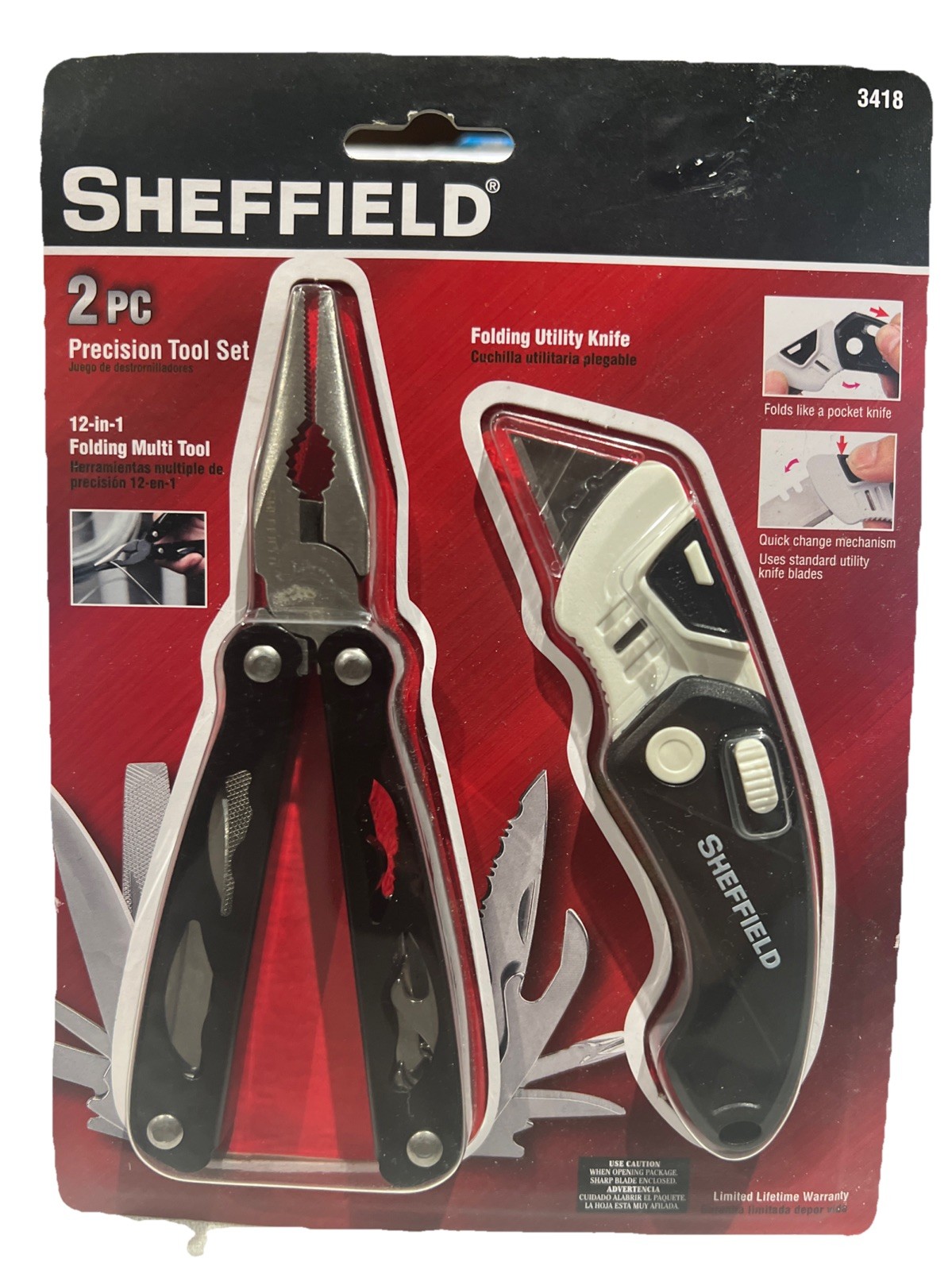 New! Sheffield 2pc Precision Tool Set 12 in 1 Folding Multi Tool & Utility Knife