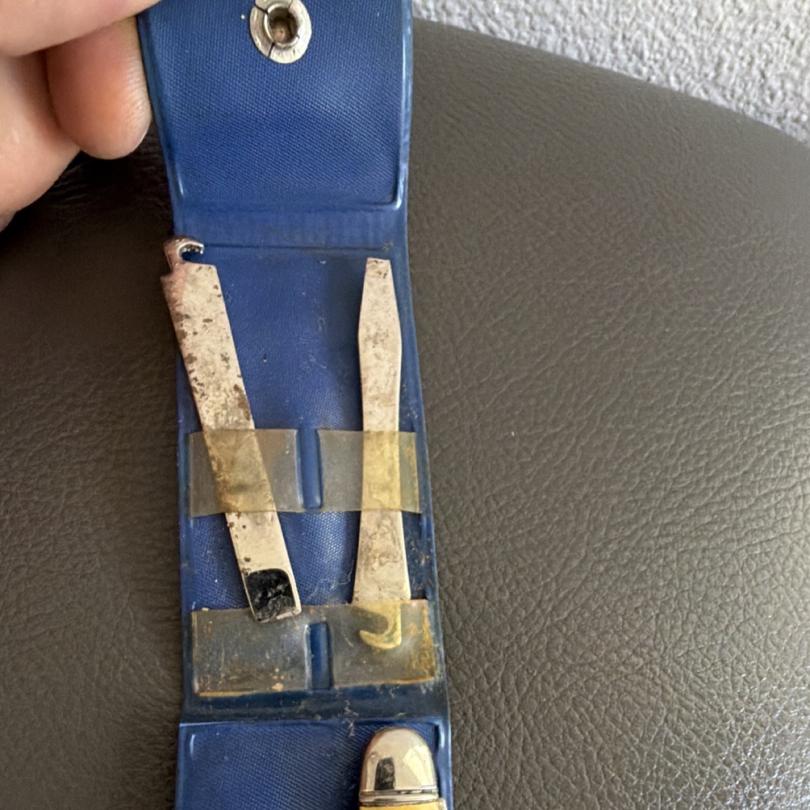 Blue Multi-Tool Set, 4 Tools, Knife, Bottle Opener, Can Opener, File, Metal