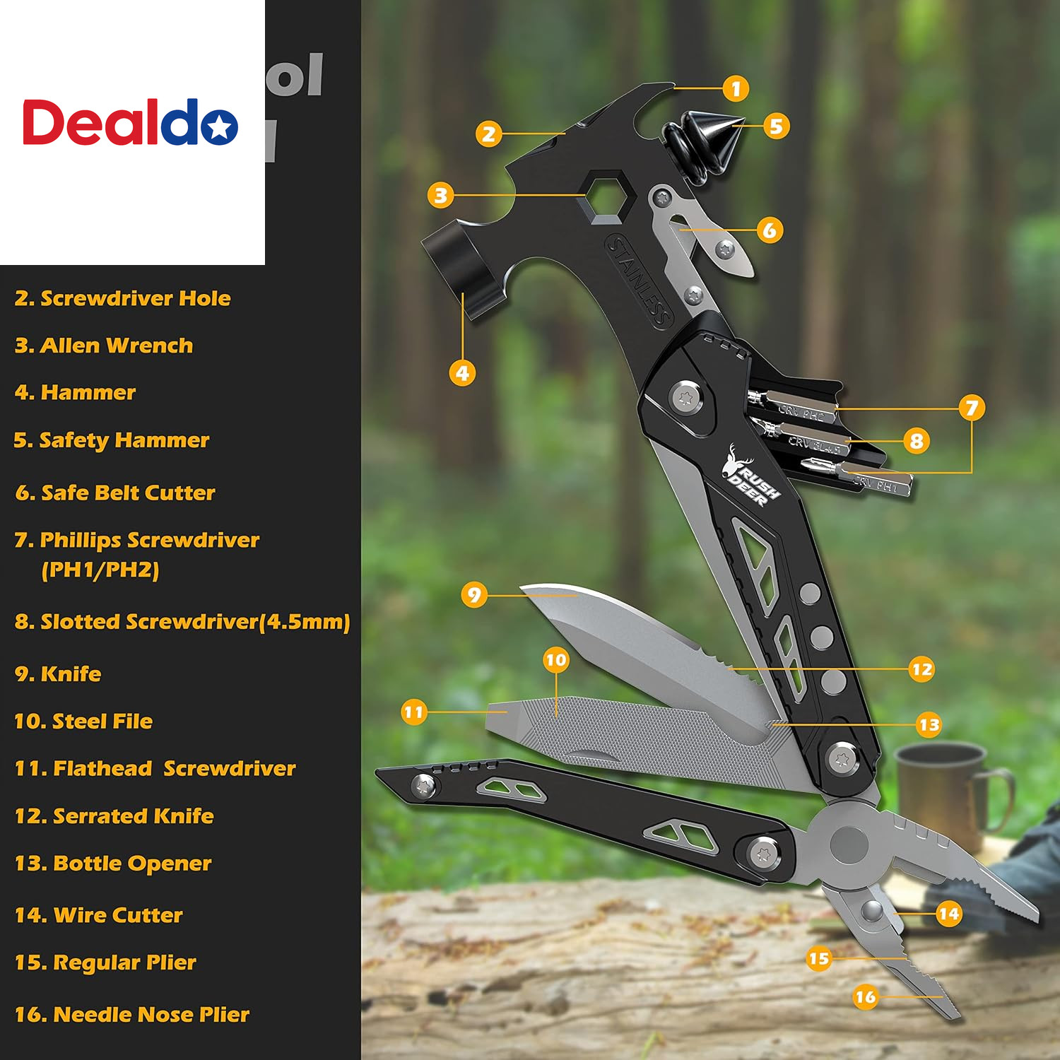 16-In-1 Camping Multitool, Valentines Day Gifts for Men Dad Gifts, Hammer Multi